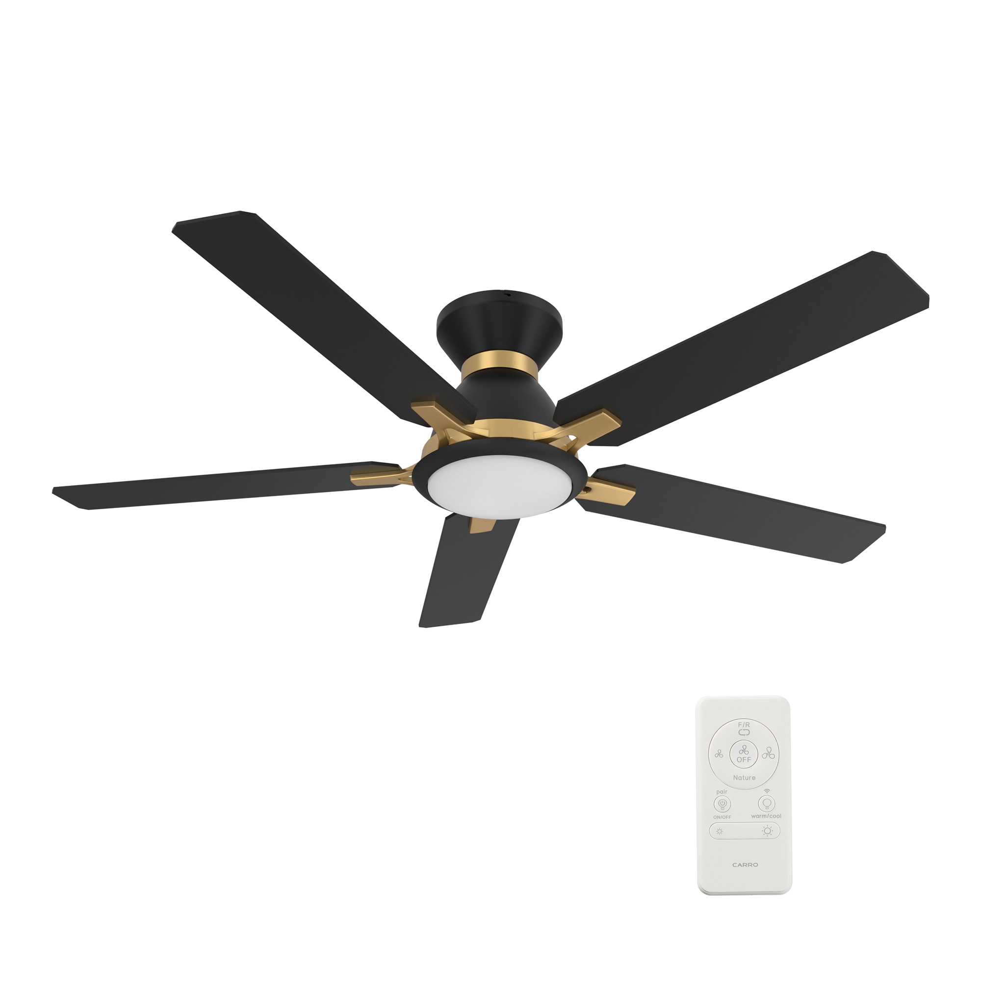 CARRO USA Essex 52-in Black Indoor/Outdoor Flush Mount Smart Ceiling Fan with Light and Remote (5-Blade) LS525J-L12-B2-1G-FM Sansujyuku sansujyuku.com