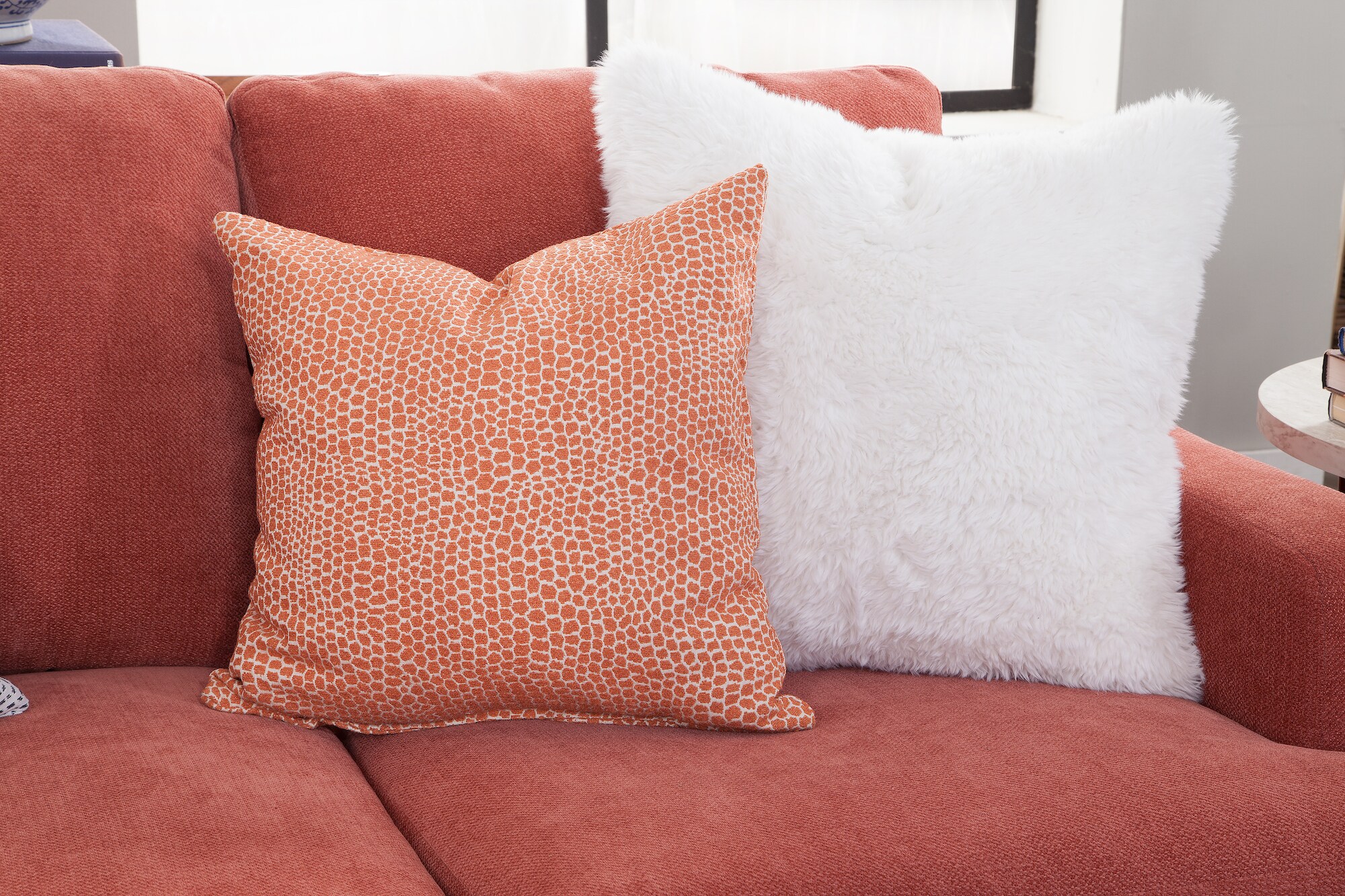 Ivory and Blue Two-Piece Fabric Sectional Sofa with Chaise