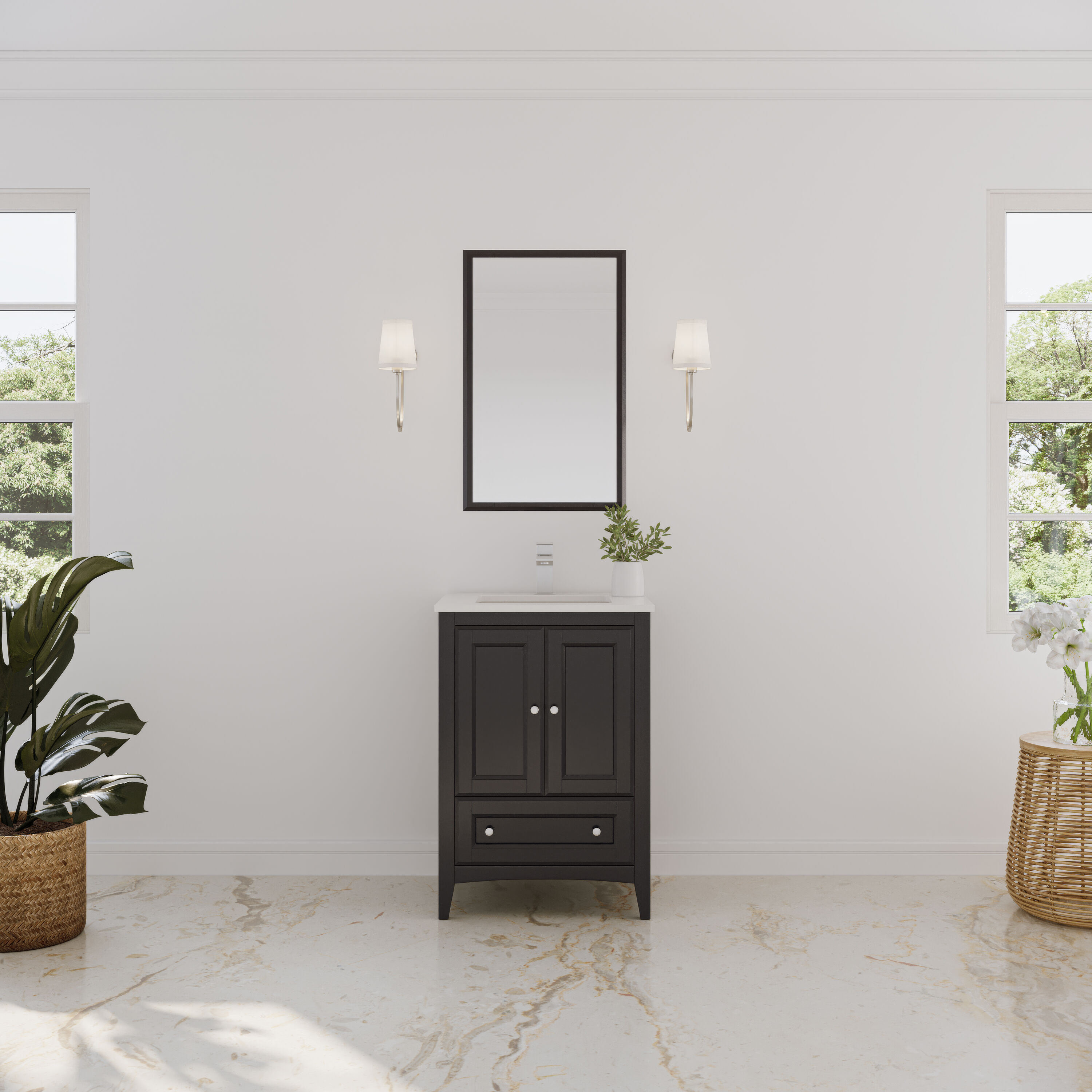 Fresca FVN2024ES Oxford 24-in Espresso Undermount Single sink Bathroom Vanity with White Quartz Top (Mirror Included)