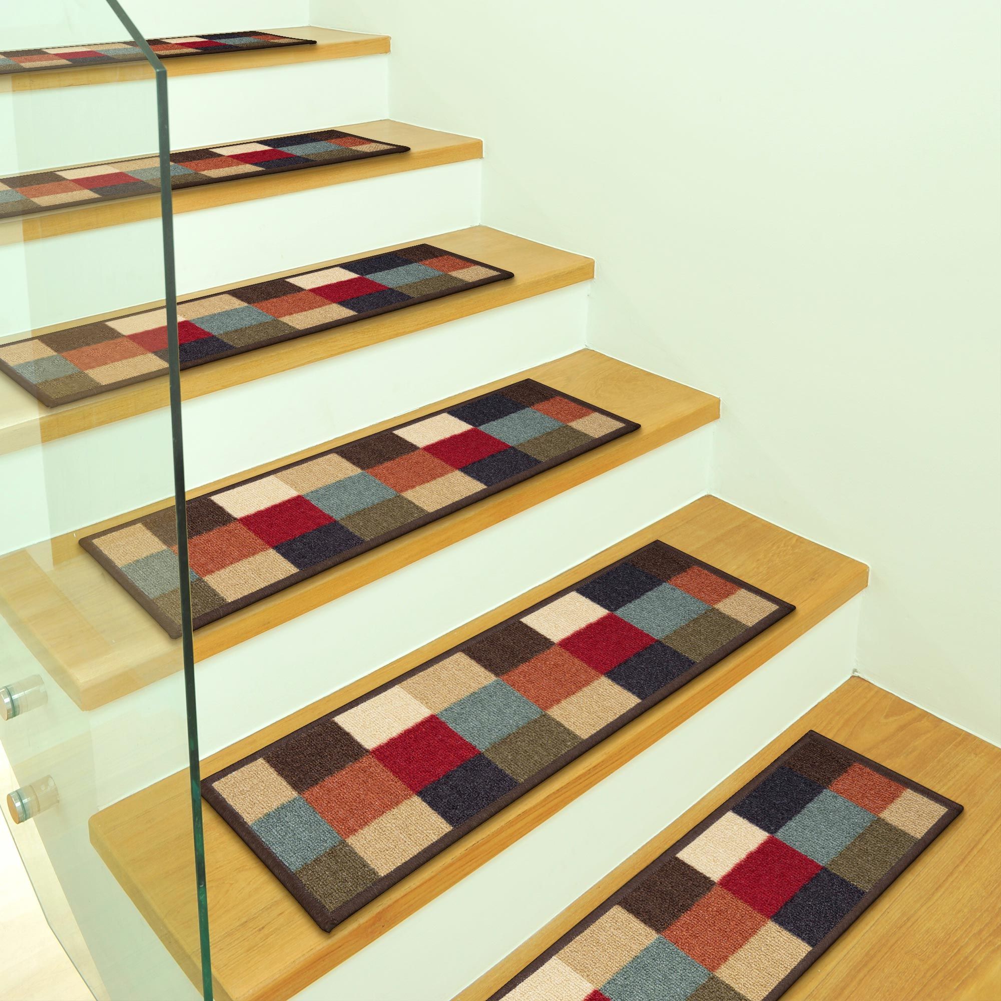 Ottomanson CLS3079-7 Non-Slip Stair Mat 7 Pack 1 x 2 (ft) Loomed Nylon Multicolor Rectangular Indoor Geometric Stair tread rug