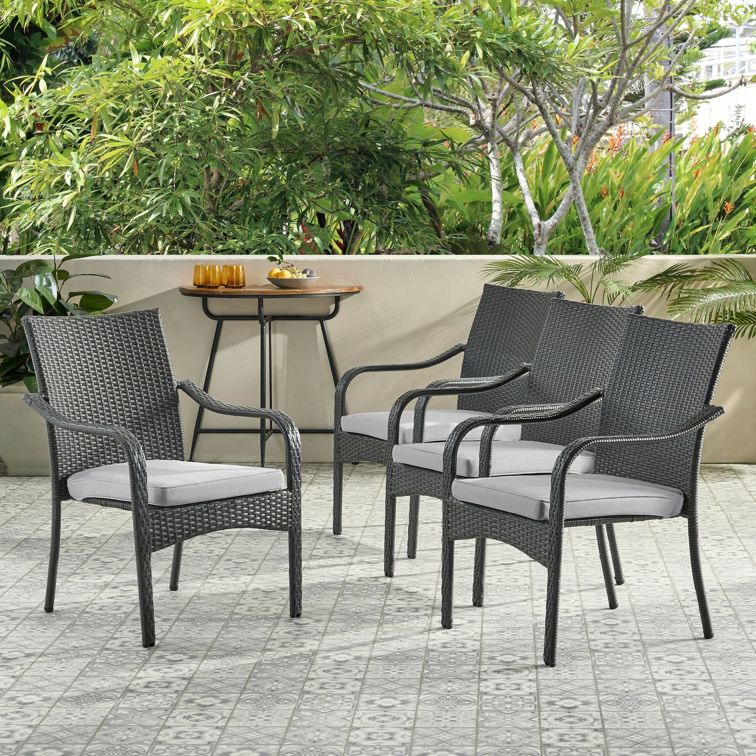 Roomfitters Outdoor PE Rattan Stacking Dining Chairs with Cushions ...
