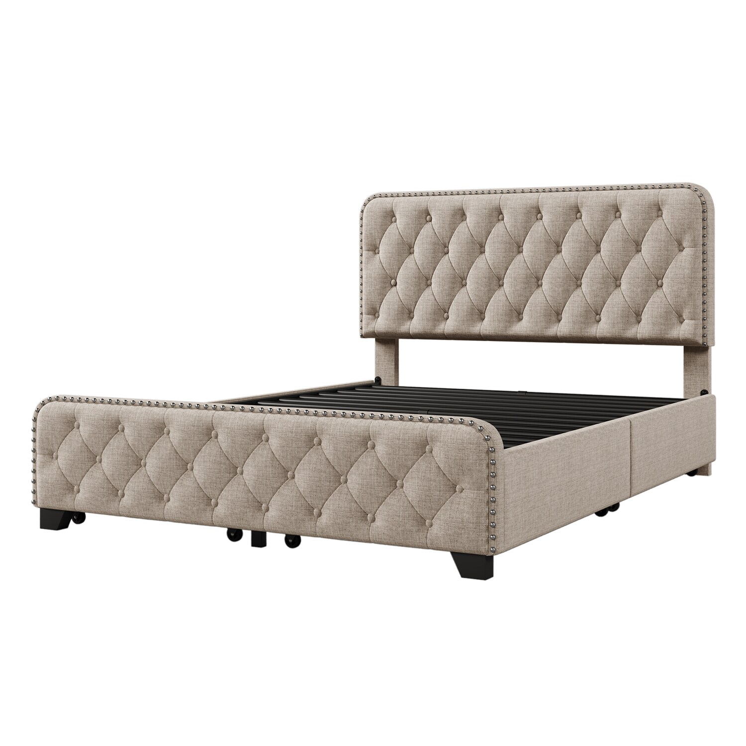 GZMR Upholstered Platform Bed Frame Beige Full Metal Bed Frame with ...