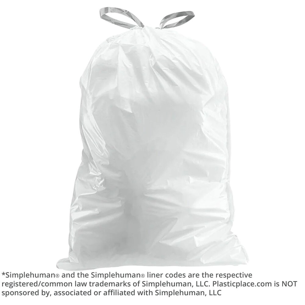 Plasticplace Simplehuman* Code V Compatible Drawstring Trash Bags, 4.2-4.8 Gallon (100 Count)