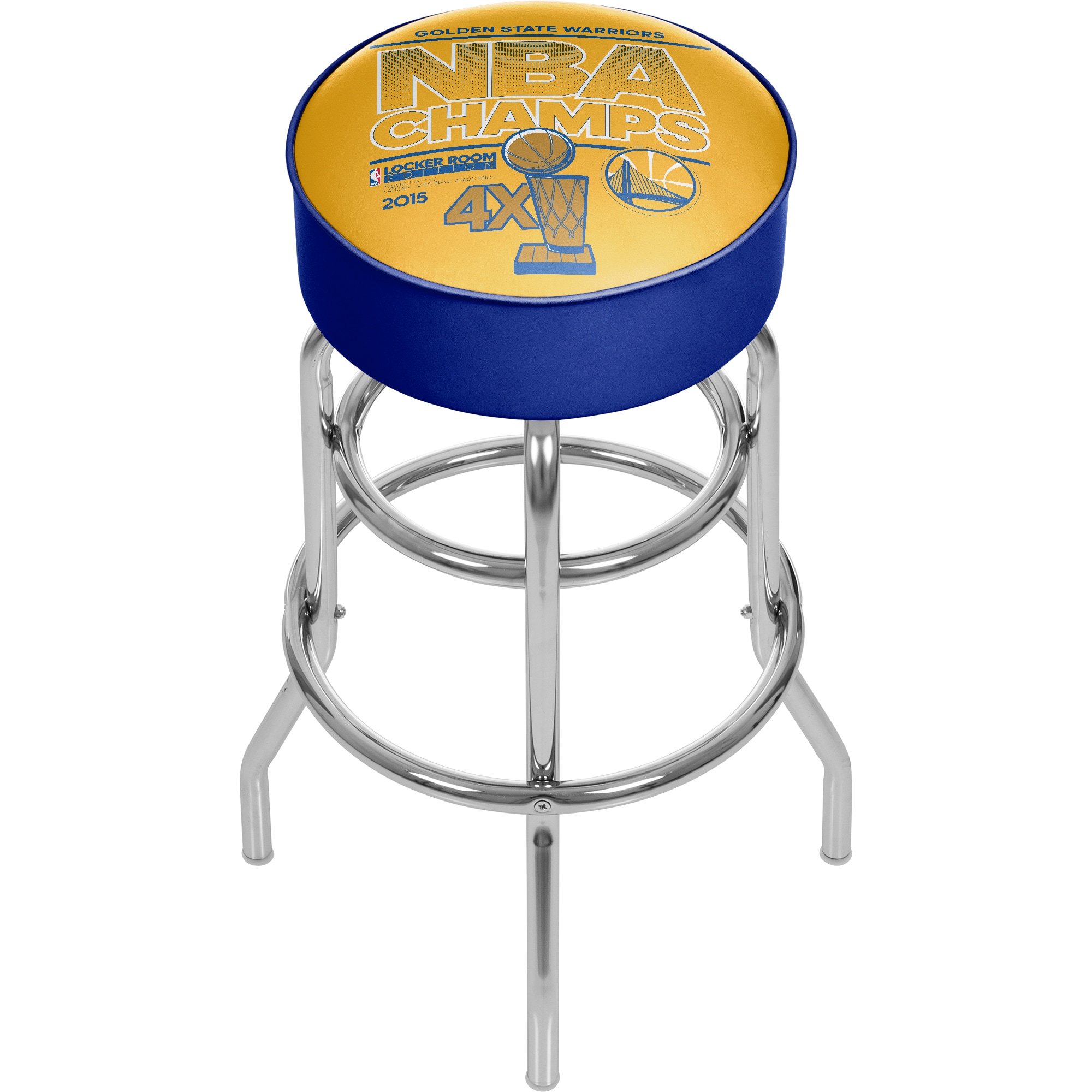 Trademark Gameroom NBA1000-GS-C15 Golden State Warriors Bar Stools Chrome 5-in H Bar height Upholstered Swivel Metal Backless Bar Stool