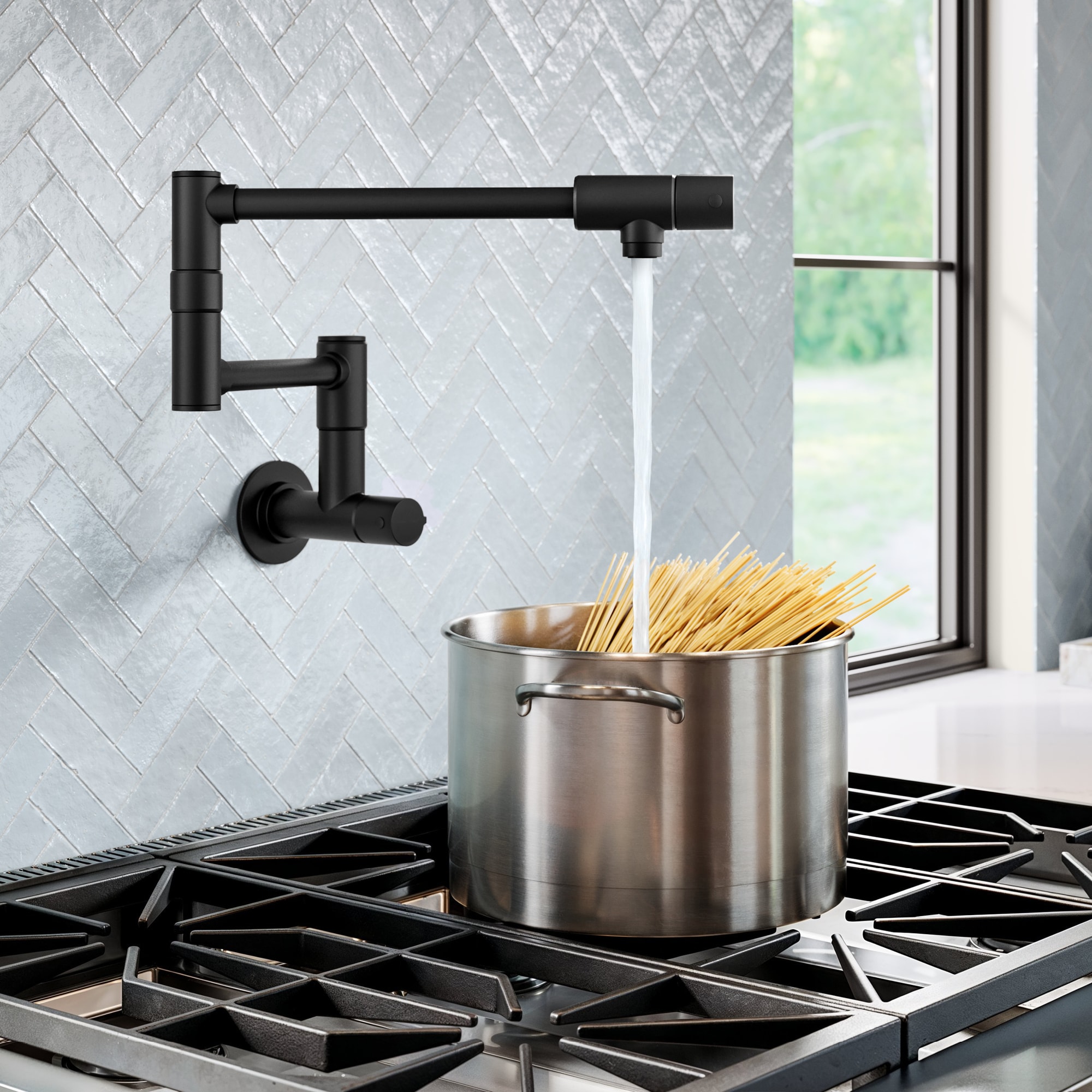 Kraus KPF-5003MB Bolden Matte Black Double Handle Wall-mount Pot Filler Kitchen Faucet