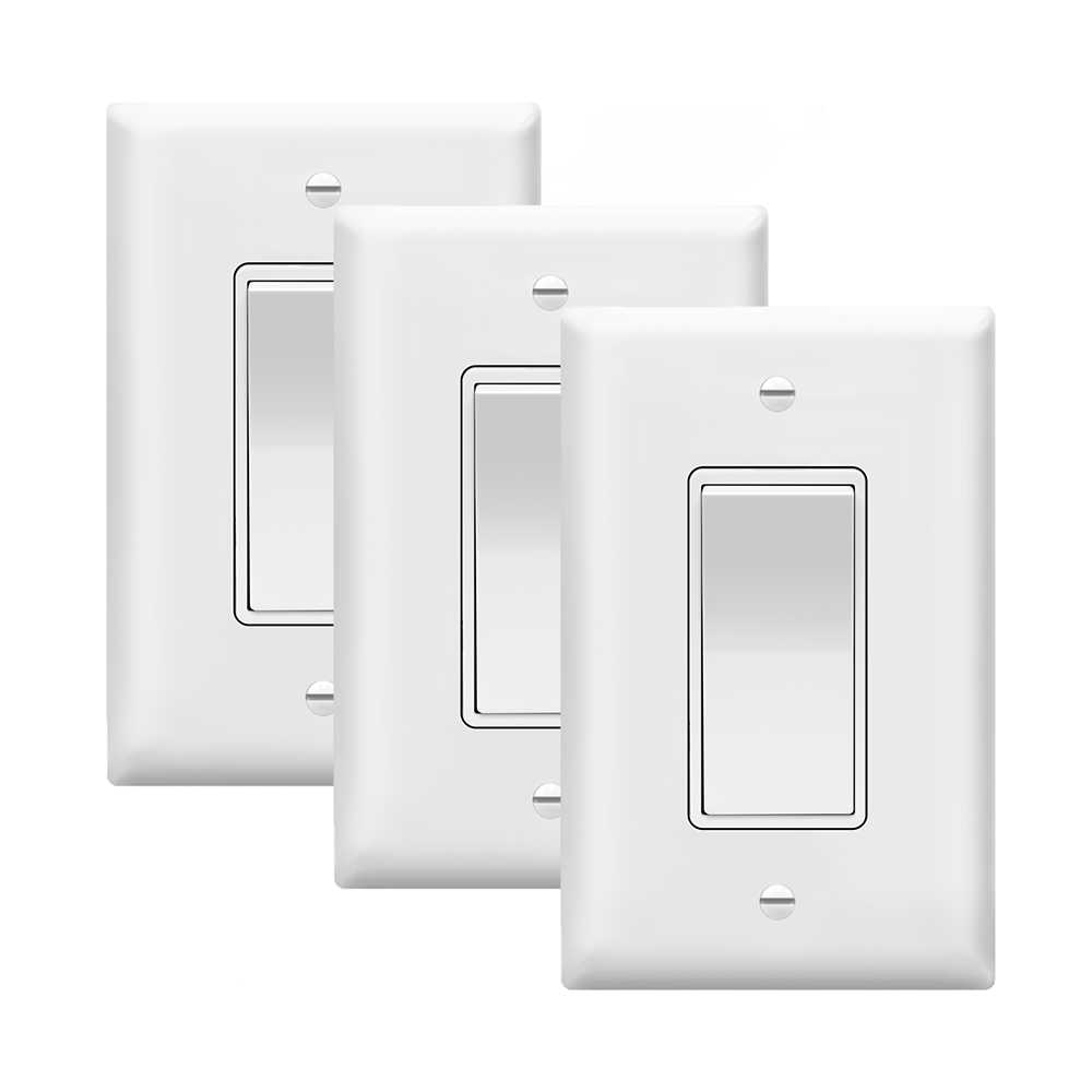 TOPGREENER 15-amp Single-pole Rocker Light Switch with Wall Plate, White 3 -Pack