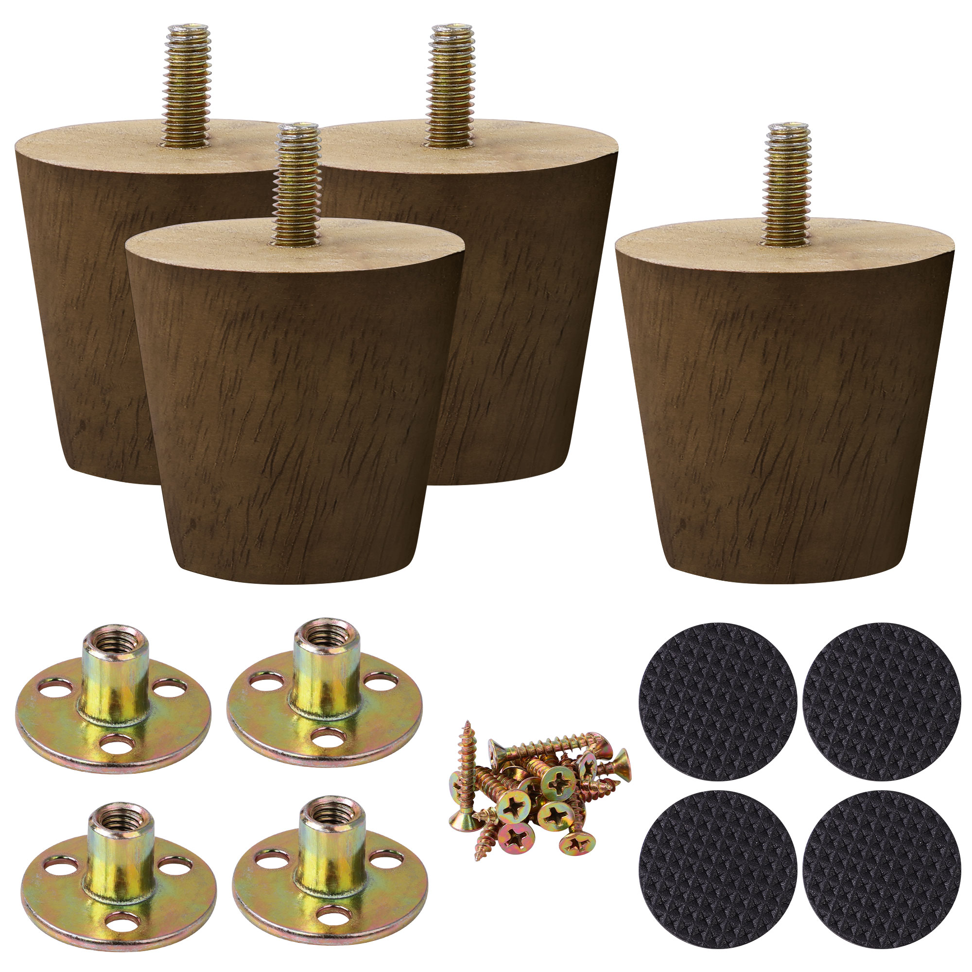 Unique Bargains Wood Furniture Legs 2 Inch Sofa Legs Round Solid Wood Couch Legs Walnut Color Mid-Century Modern Replacement Feet for Armchair Recliner Coffee Table Dresser Set of 4