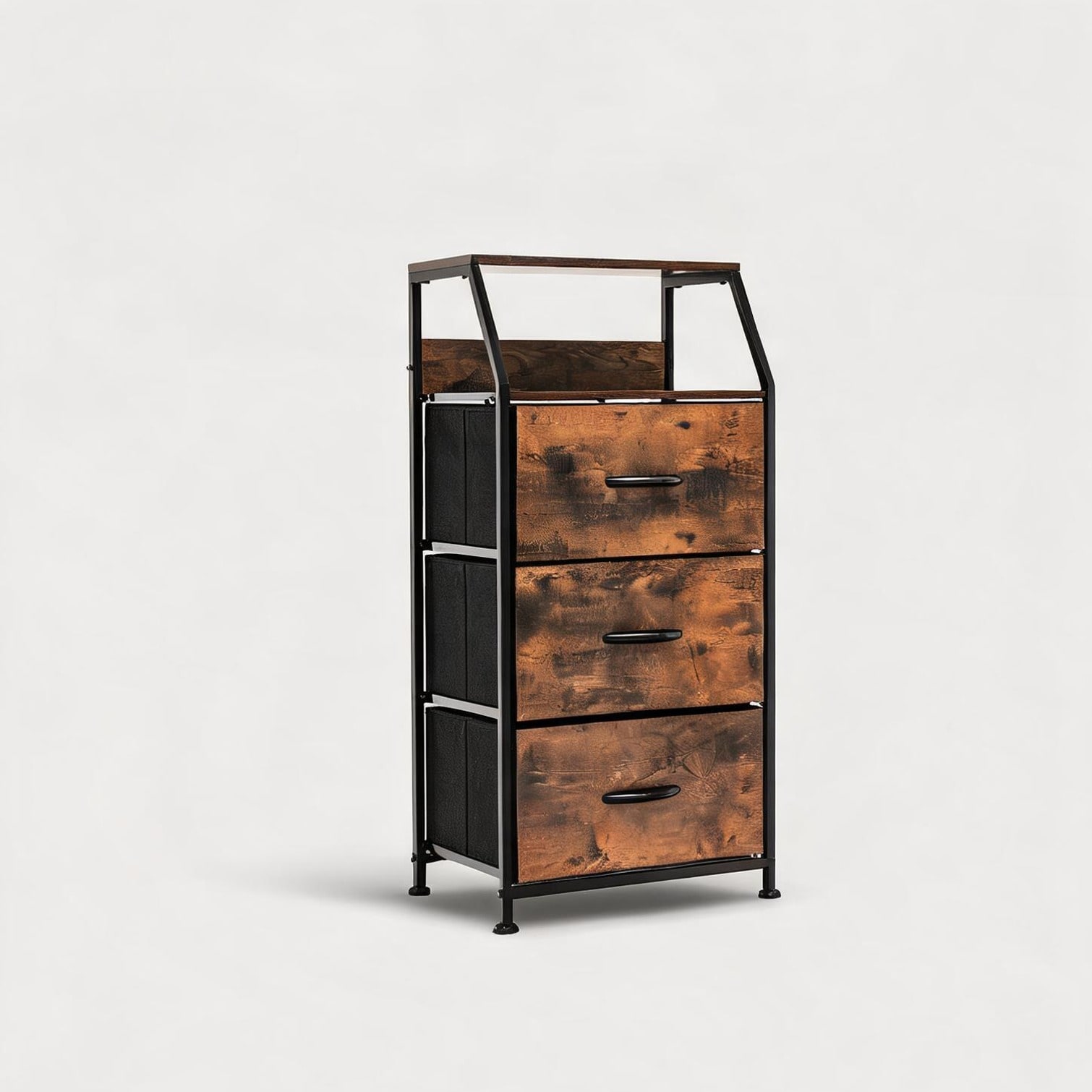 Tammesy - Medium Wooden Top Dresser with Fabric Drawers and Steel Frame for Bedroom Organization