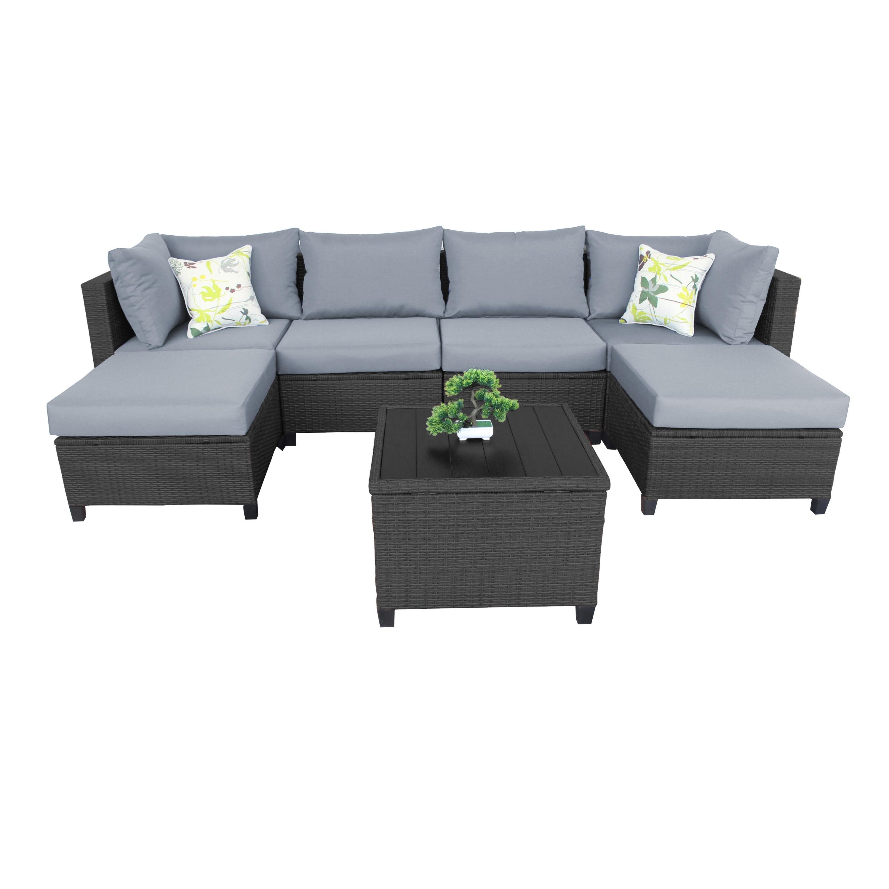 6-Seater Outdoor Wicker Sofa Patio Furniture At Lowes.com