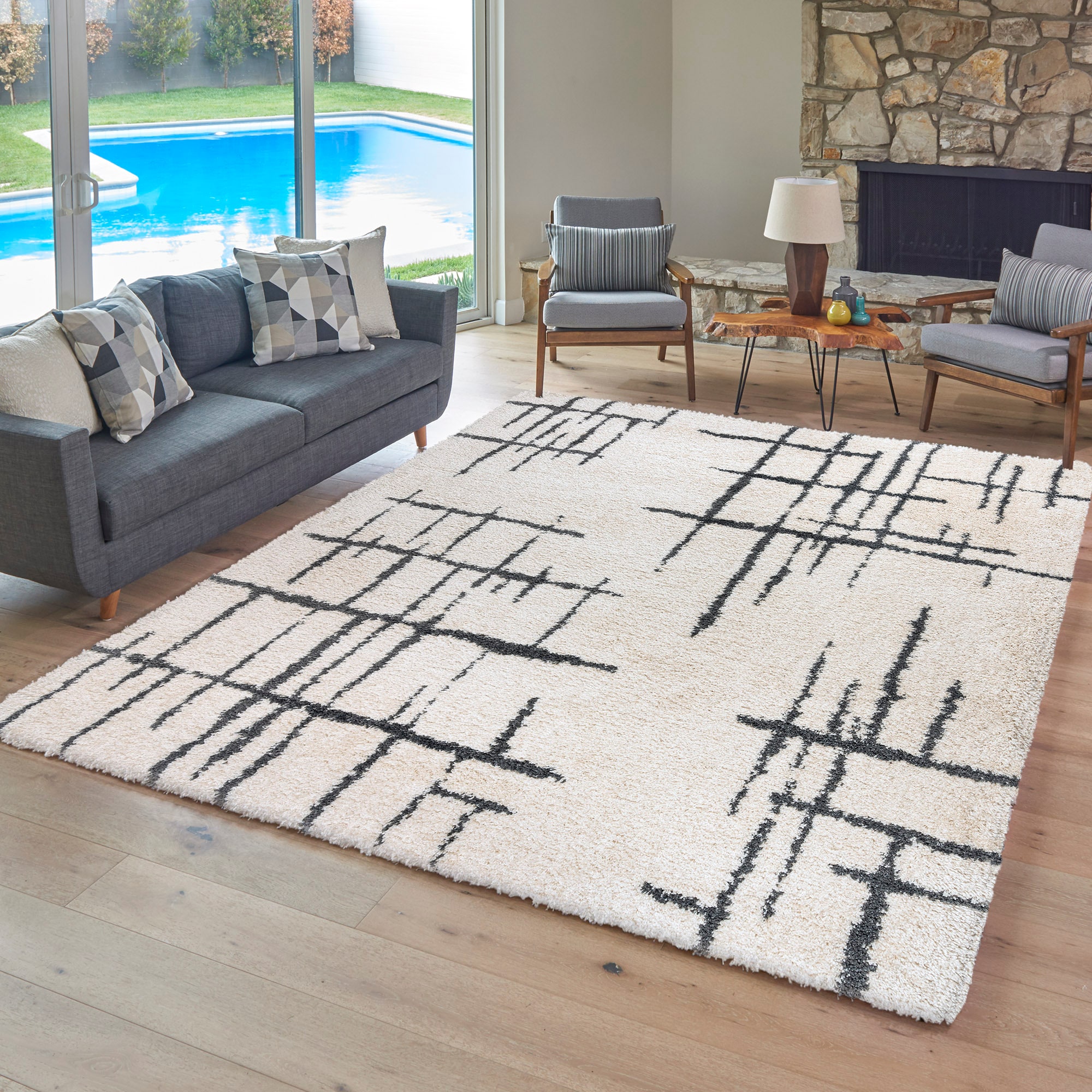 GERTMENIAN 26062 6 x 9 (ft) Polypropylene Ivory Rectangular Indoor Abstract Industrial Area rug