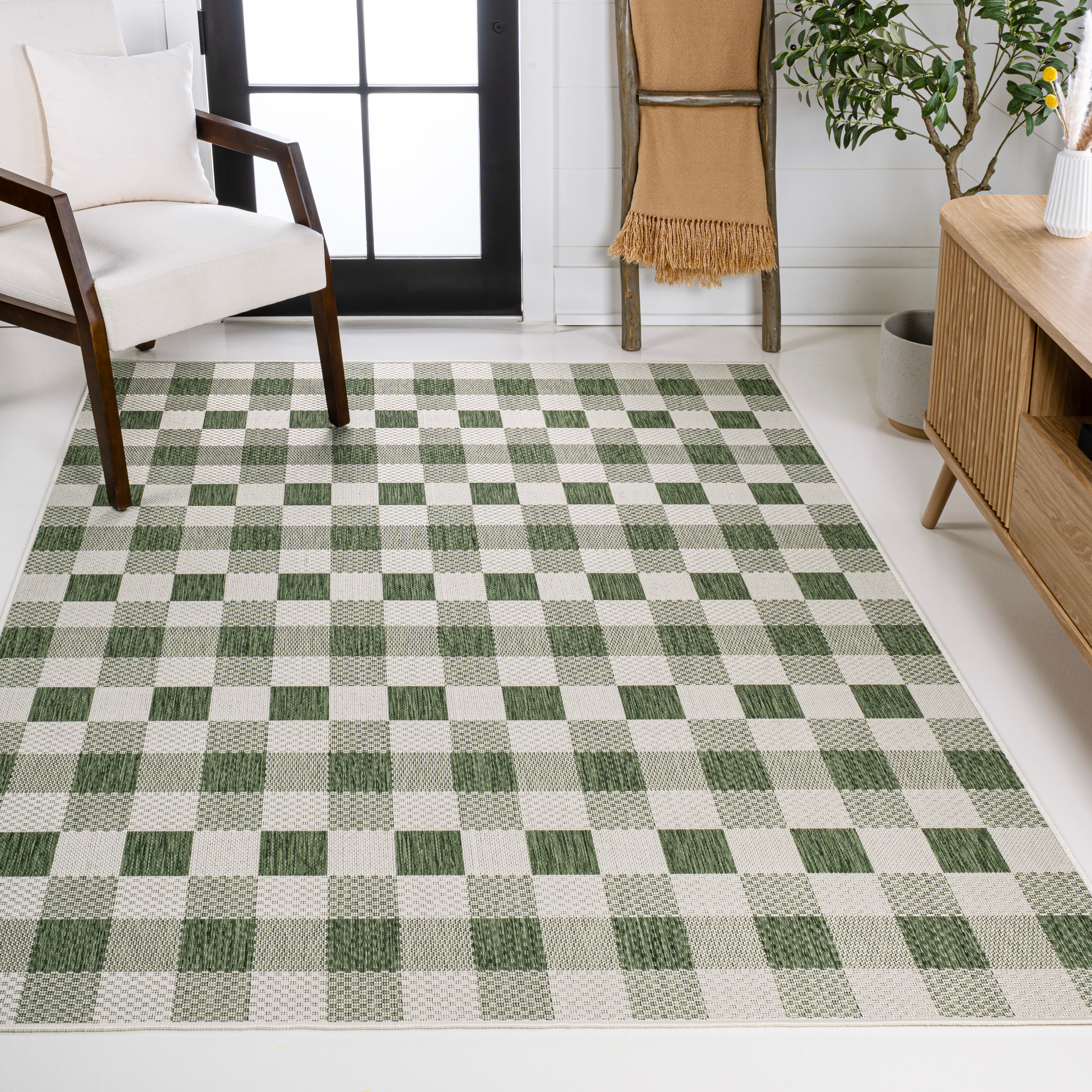 JONATHAN  Y TSN201E-8 TUSCAN SUN Darcy Bold Gingham 8 x 10 (ft) Loomed Polypropylene Green/Cream Rectangular Indoor/Outdoor Geometric Farmhouse/Cottage Area rug