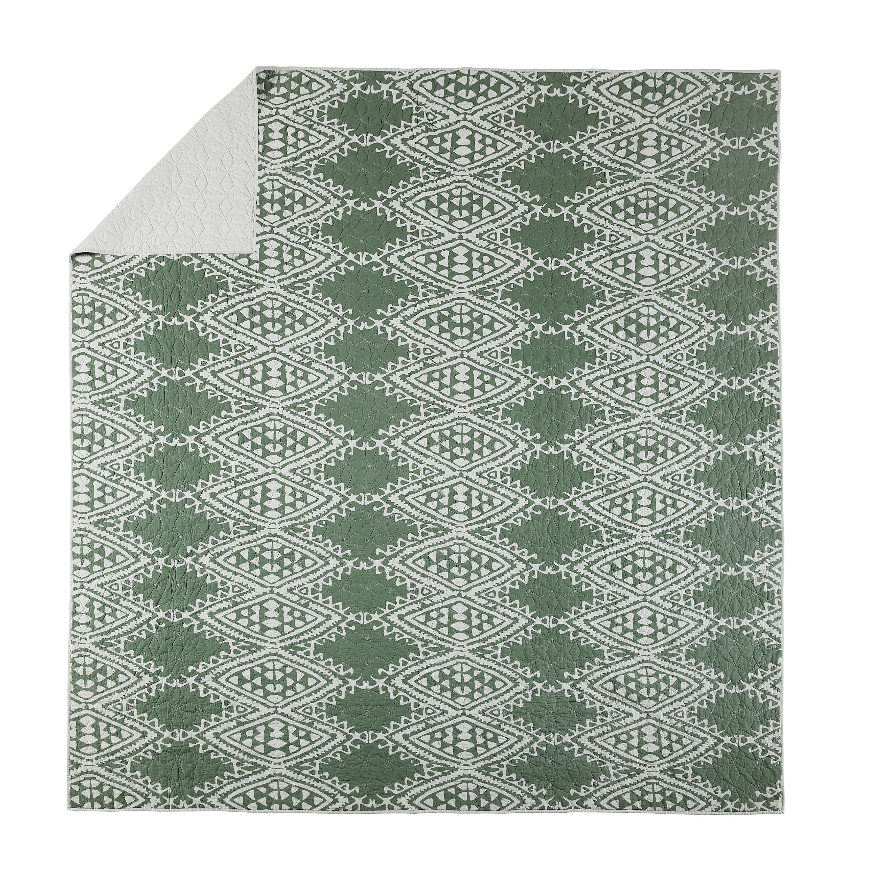 Full Gray Cotton Reversible Quilt Set with Trim
