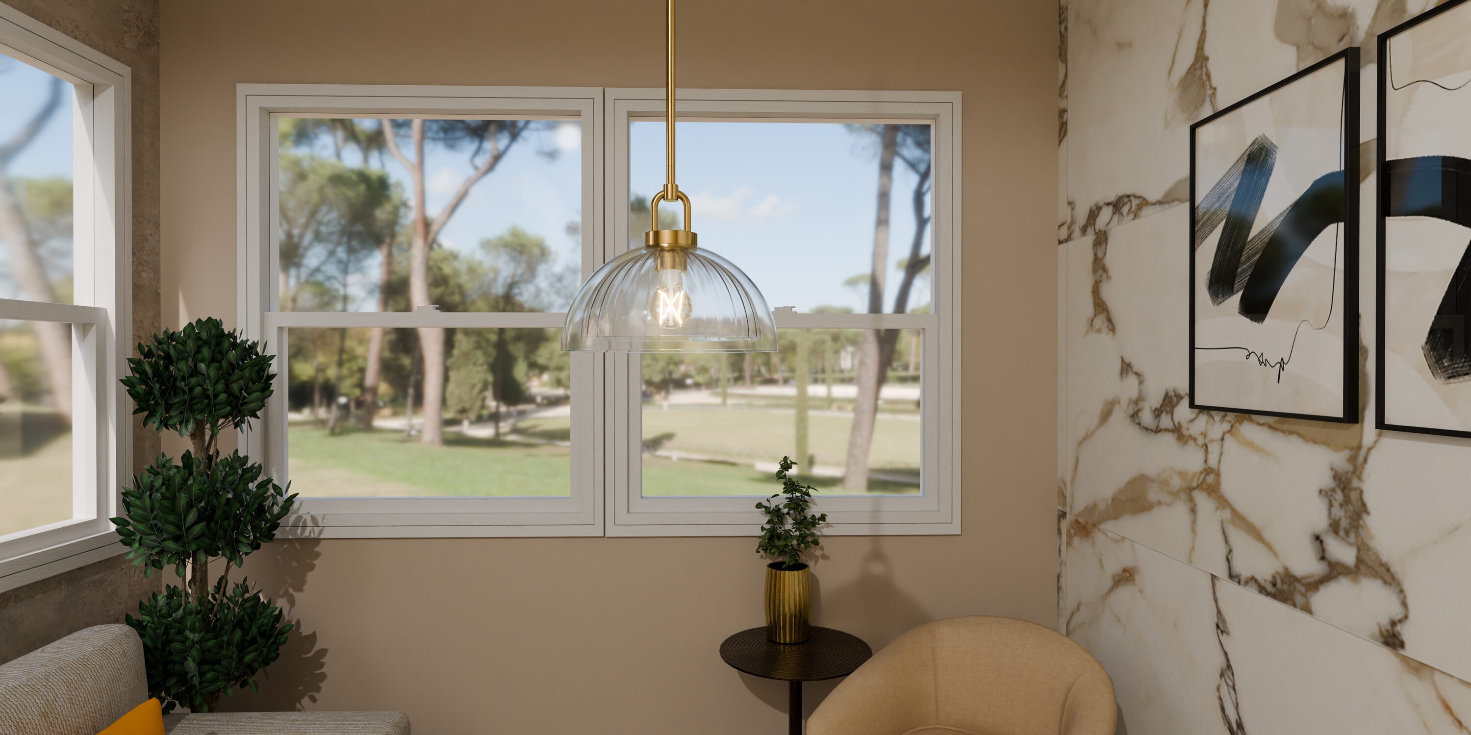 Jansen 12" Brushed Gold Pendant Light with Glass Shade
