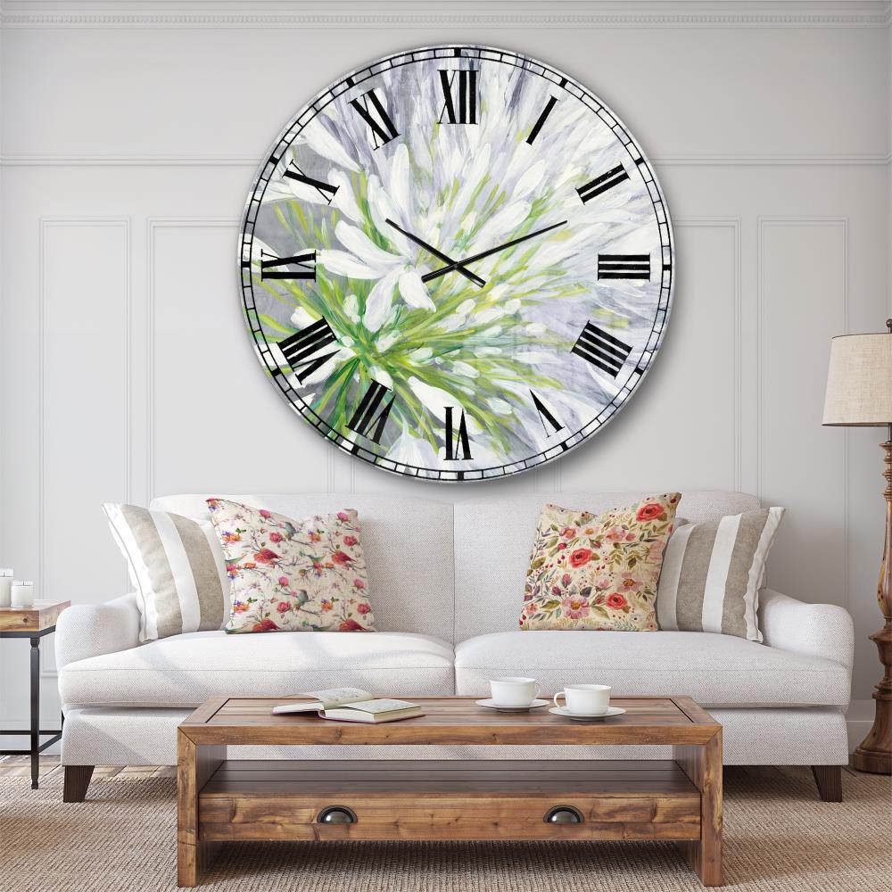 Designart 36 in L Round White Metal Indoor Traditional Wall Clock with ...