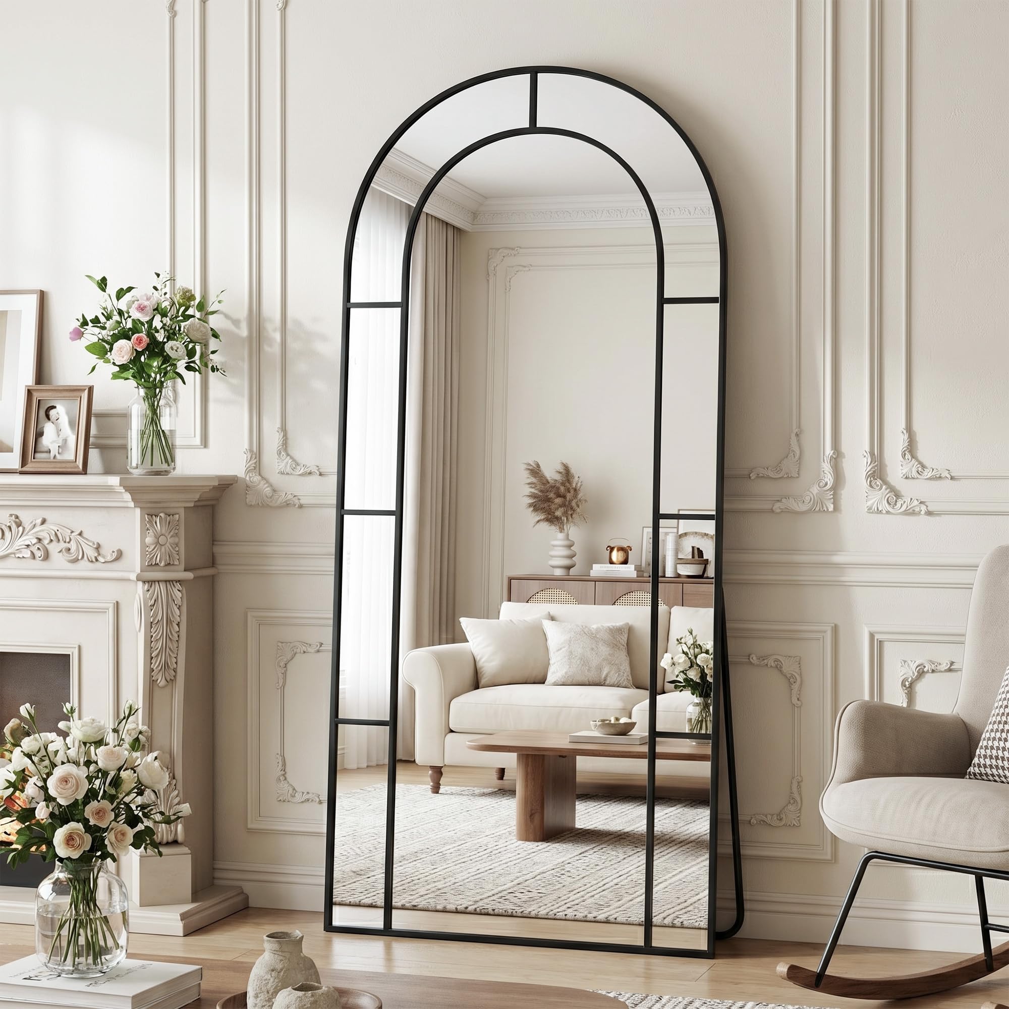 Phewnyzo Arched Full Length Floor Mirror with Black Metal Frame ...