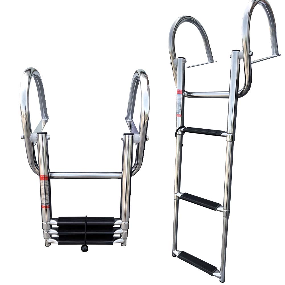 Misopily  Pontoon Boat Ladder Stainless Steel 3 Step Telescoping Boat Boarding Ladder with Wide Steps Folding Swim Ladder with Hand Railings