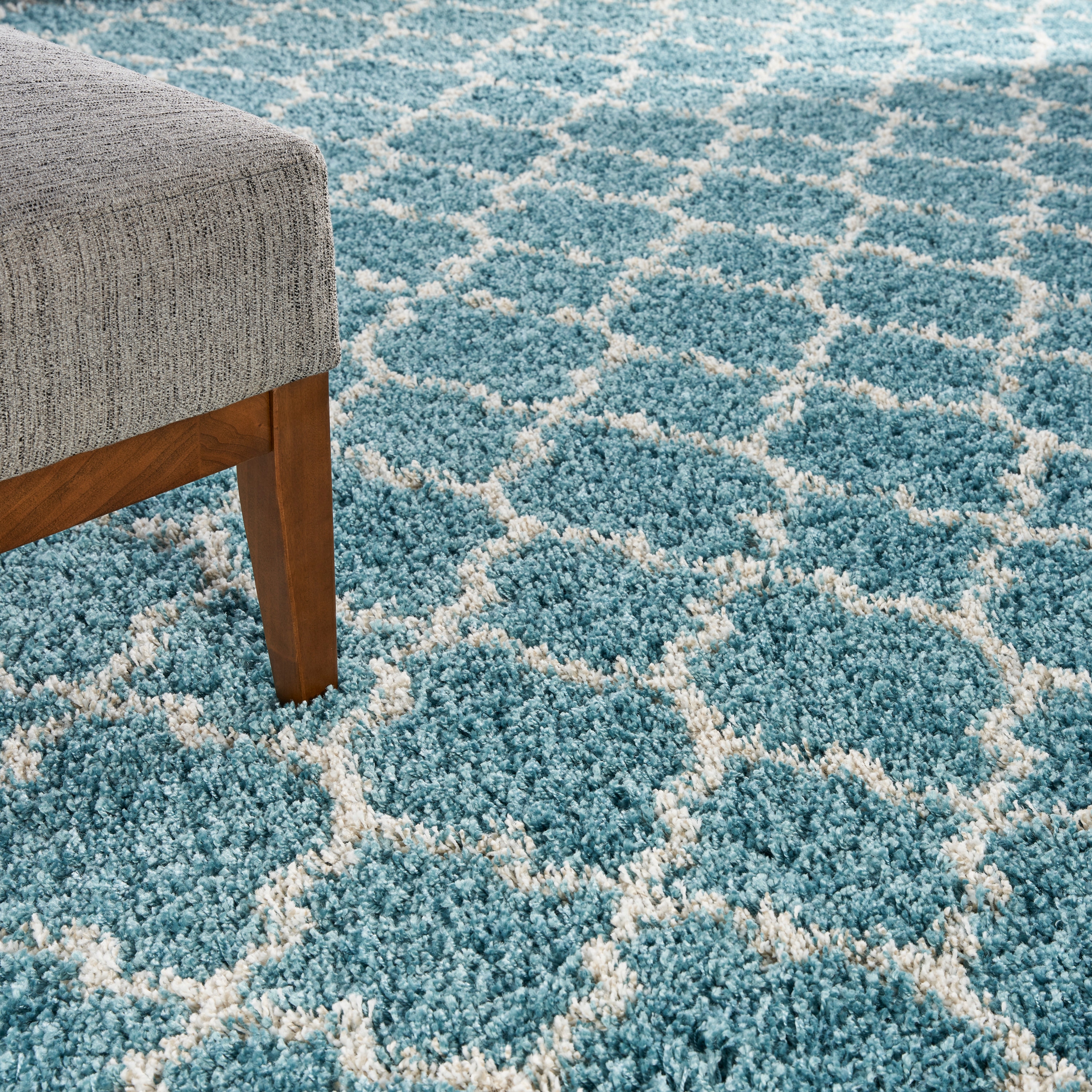 Aqua Rectangular Reversible Shag Synthetic Area Rug