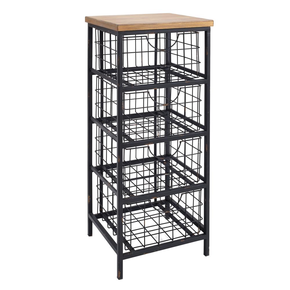 Linon AHW802AS1 4-Drawers Rustic Brown/Iron Metal Storage Drawer