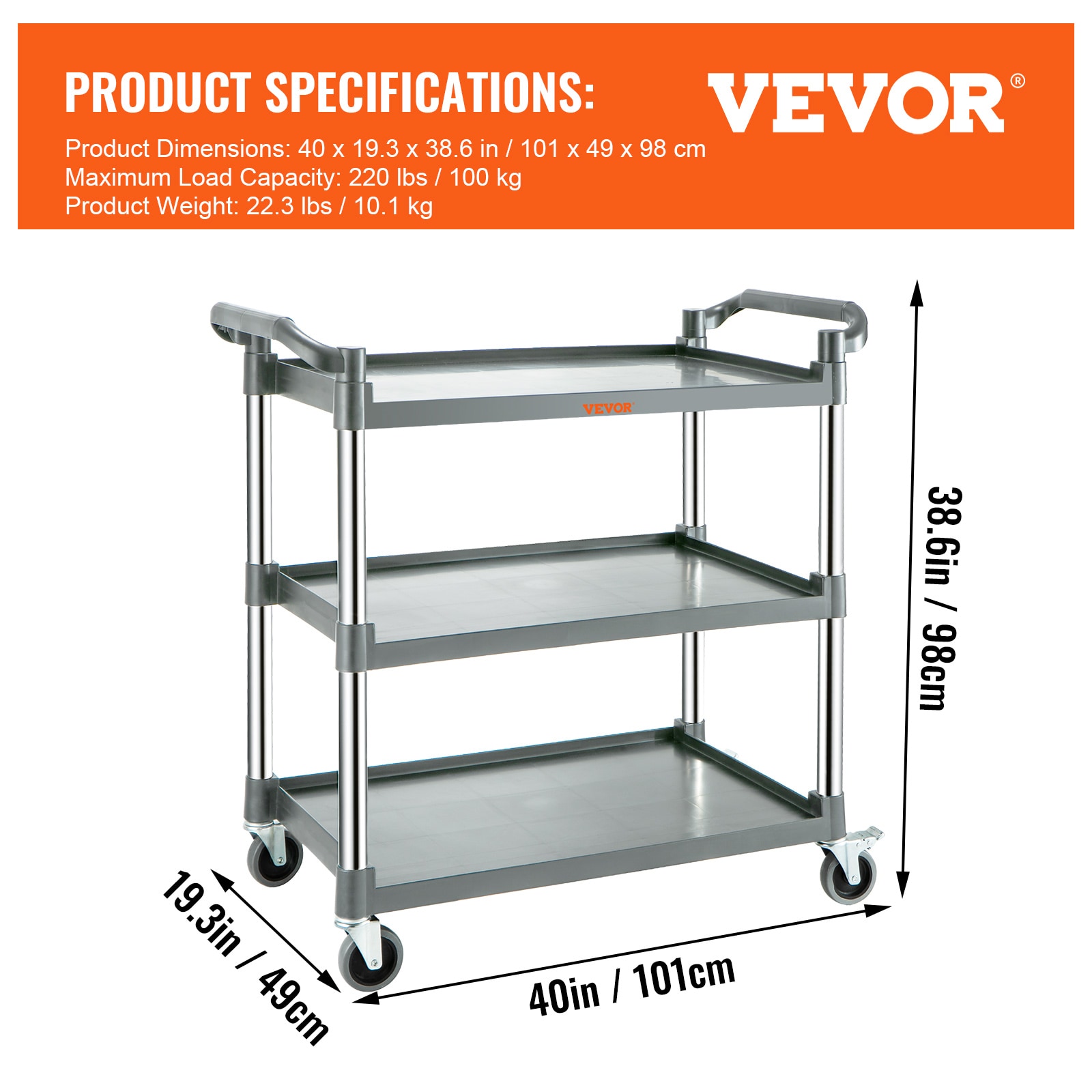 VEVOR 38.6-in-Drawer Shelf Utility Cart in the Utility Carts department ...