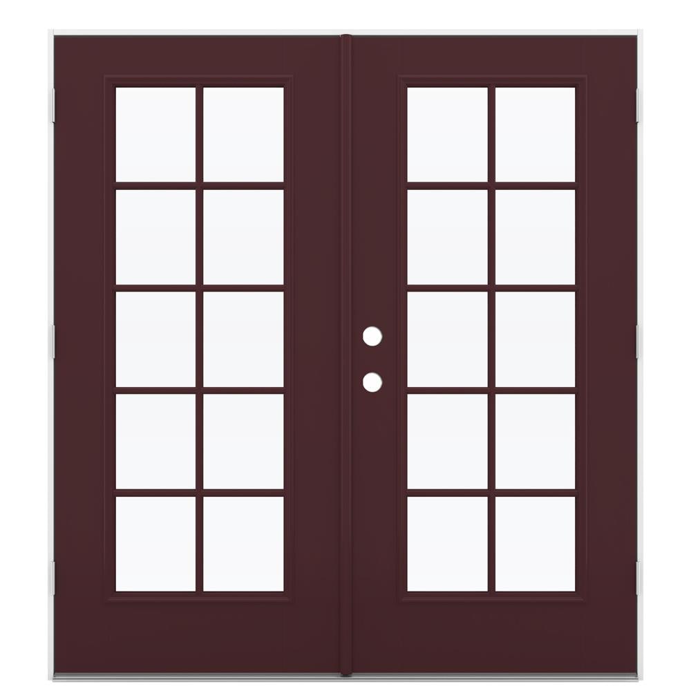 French 72-in x 80-in Low-e Simulated Divided Light Currant Fiberglass French Left-Hand Outswing Double Patio Door in Red | - JELD-WEN LOWOLJW182300105