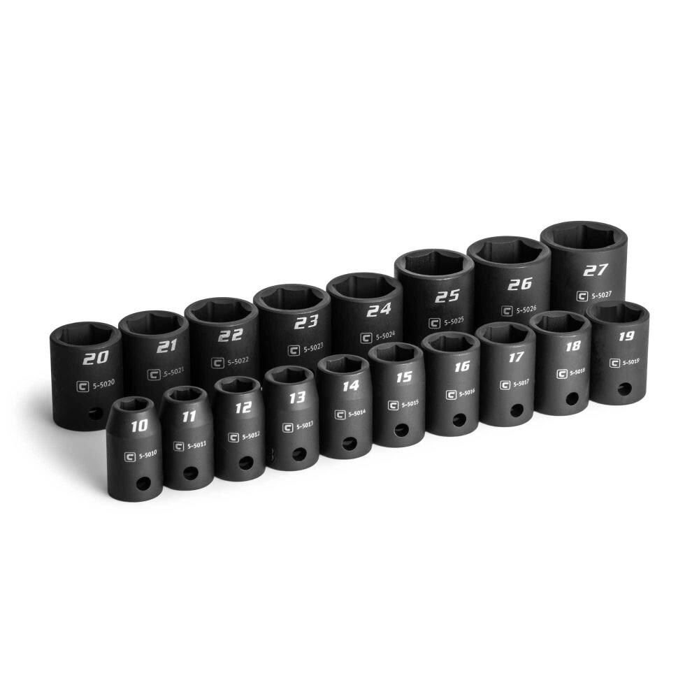 Capri Tools CP55000-18MS 18-Piece Metric 1/2-in Drive 6-Point Impact Socket Set