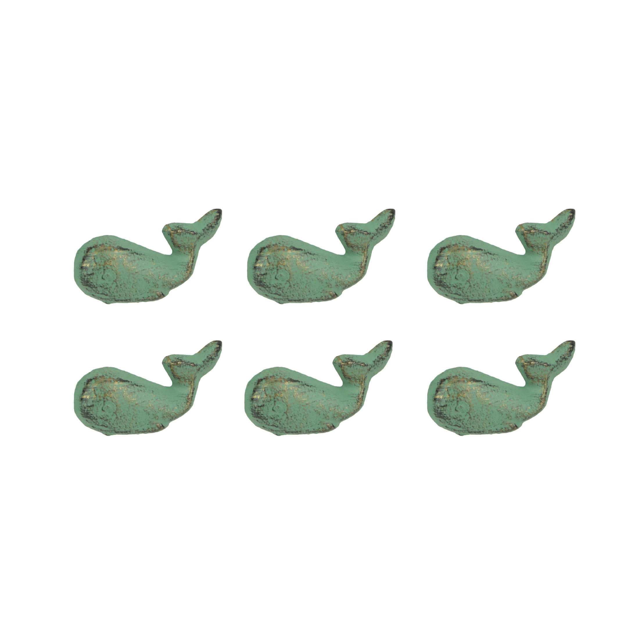 Chesapeake Bay JDY-70461-SET Set of 6 Verdigris Green Cast Iron Whale Drawer Pulls Bathroom Cabinet Knobs