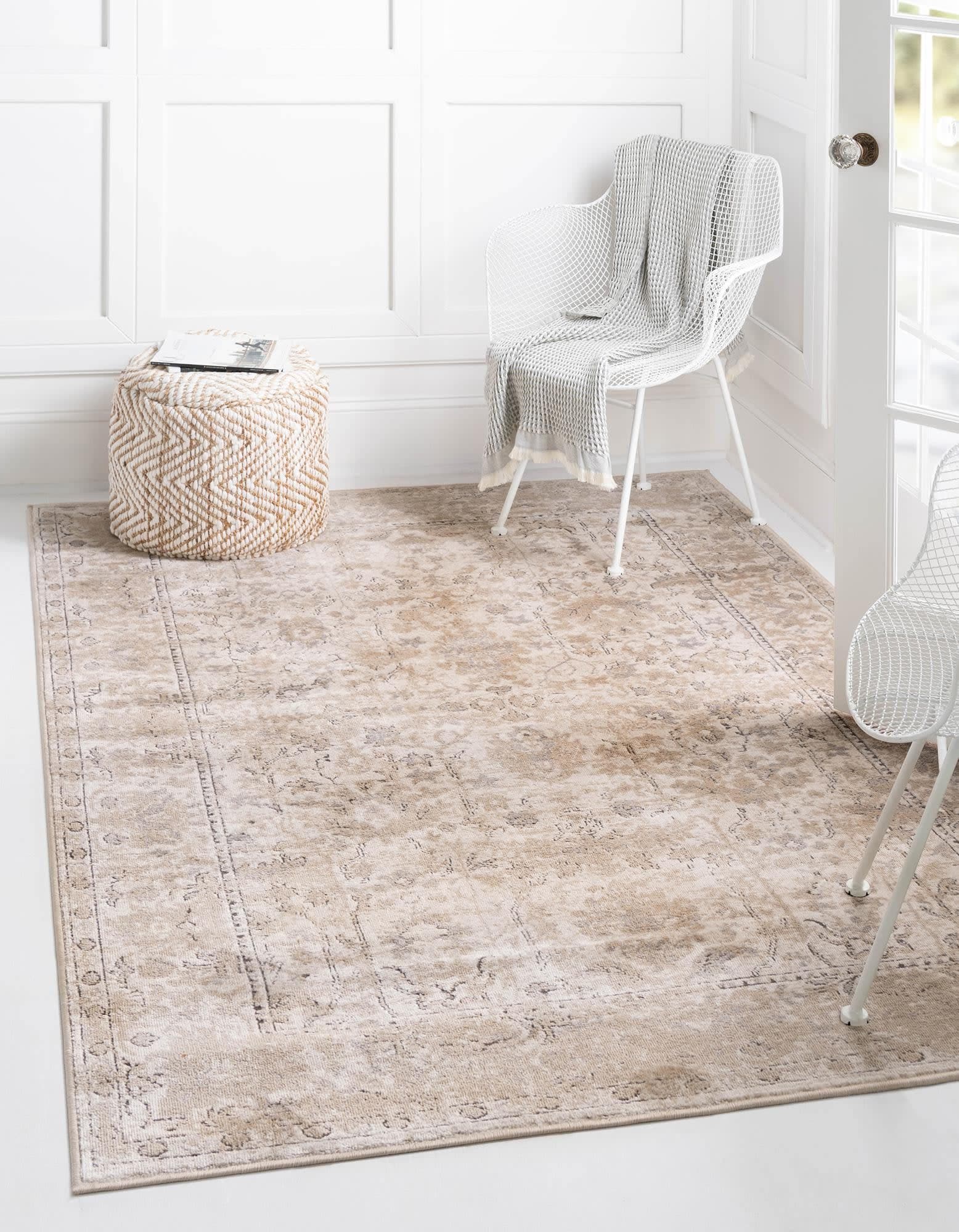Unique Loom 3147269 Portland 6 x 9 (ft) Loomed Polypropylene Ivory Rectangular Indoor Border Area rug