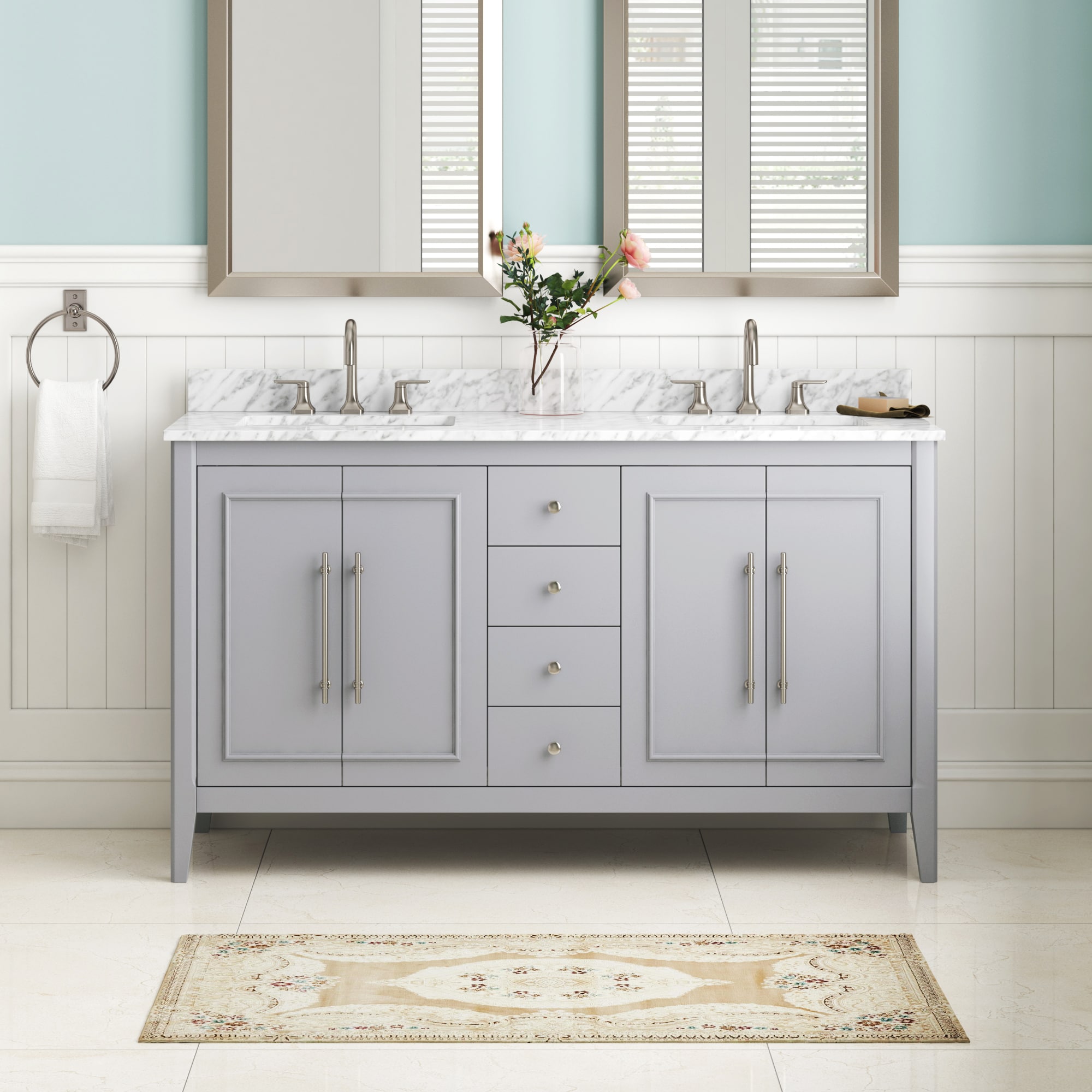 Lorelai 60-in True Gray Undermount Double Sink Bathroom Vanity with White Natural Marble Top | - allen + roth L22014-VS60-TG