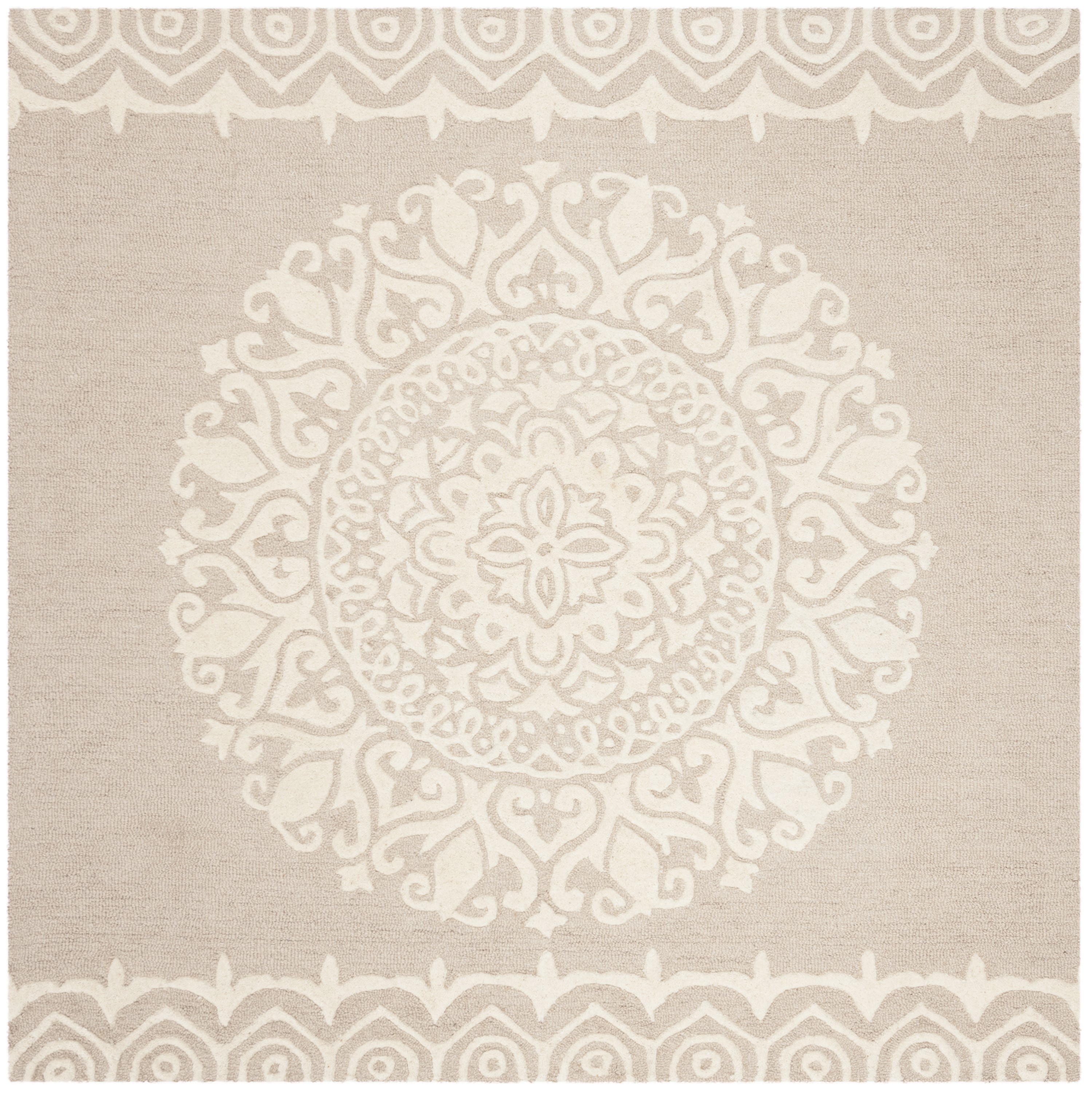 Bella 5' x 5' Square Beige Ivory Hand-Tufted Wool Area Rug