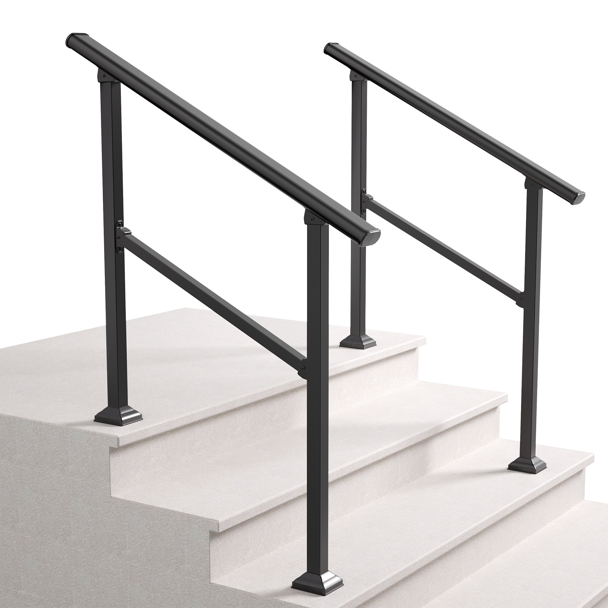 LOVMOR (2 Pack) 36 in. H x 40 in. W Black Wrought Iron for 2 or 3 Steps Stair Railing Kit #Y-FS-3STEP-2P