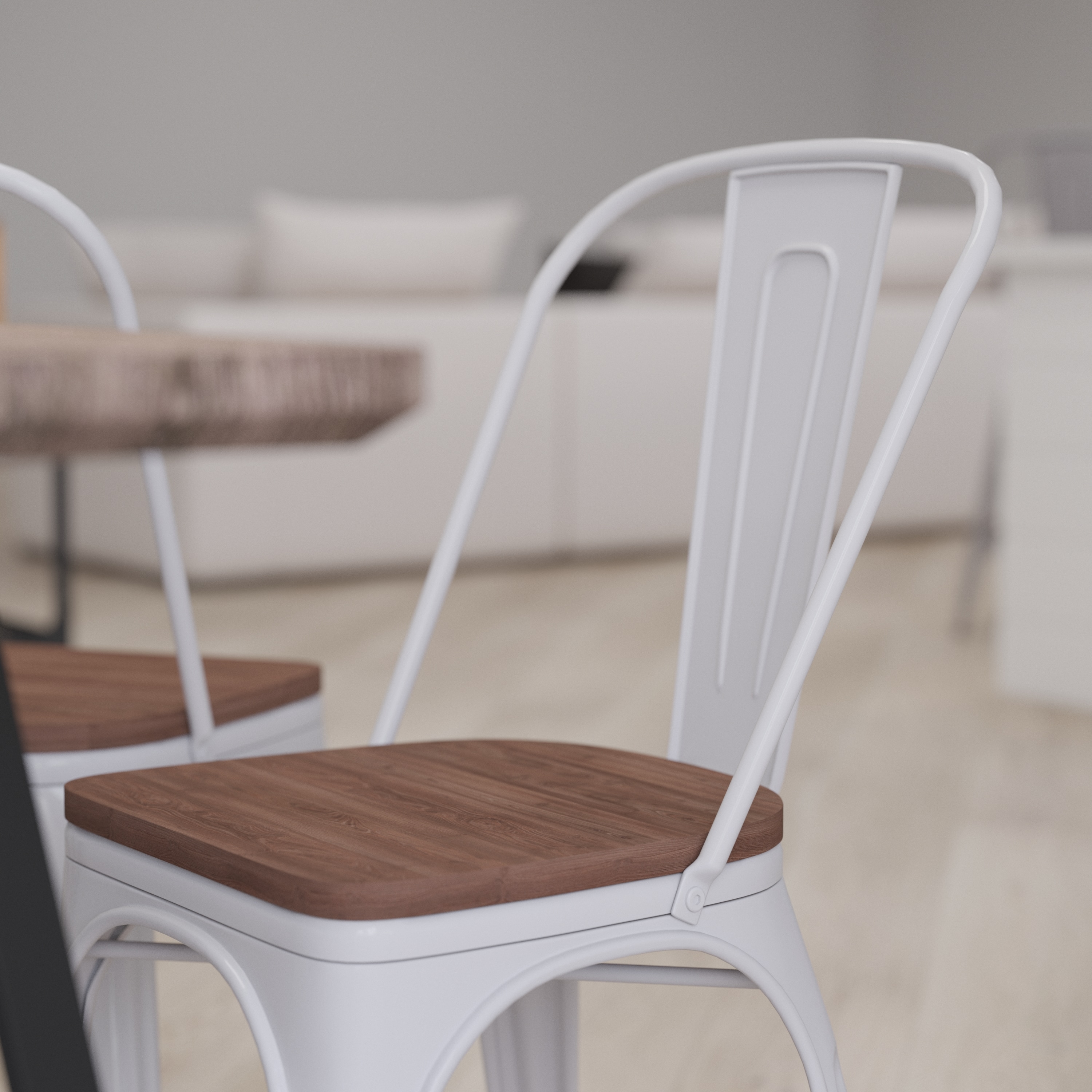 Merrick Lane - Amsterdam White Metal Dining Chair With Curved Vertical Slatted Back And Textured ...
