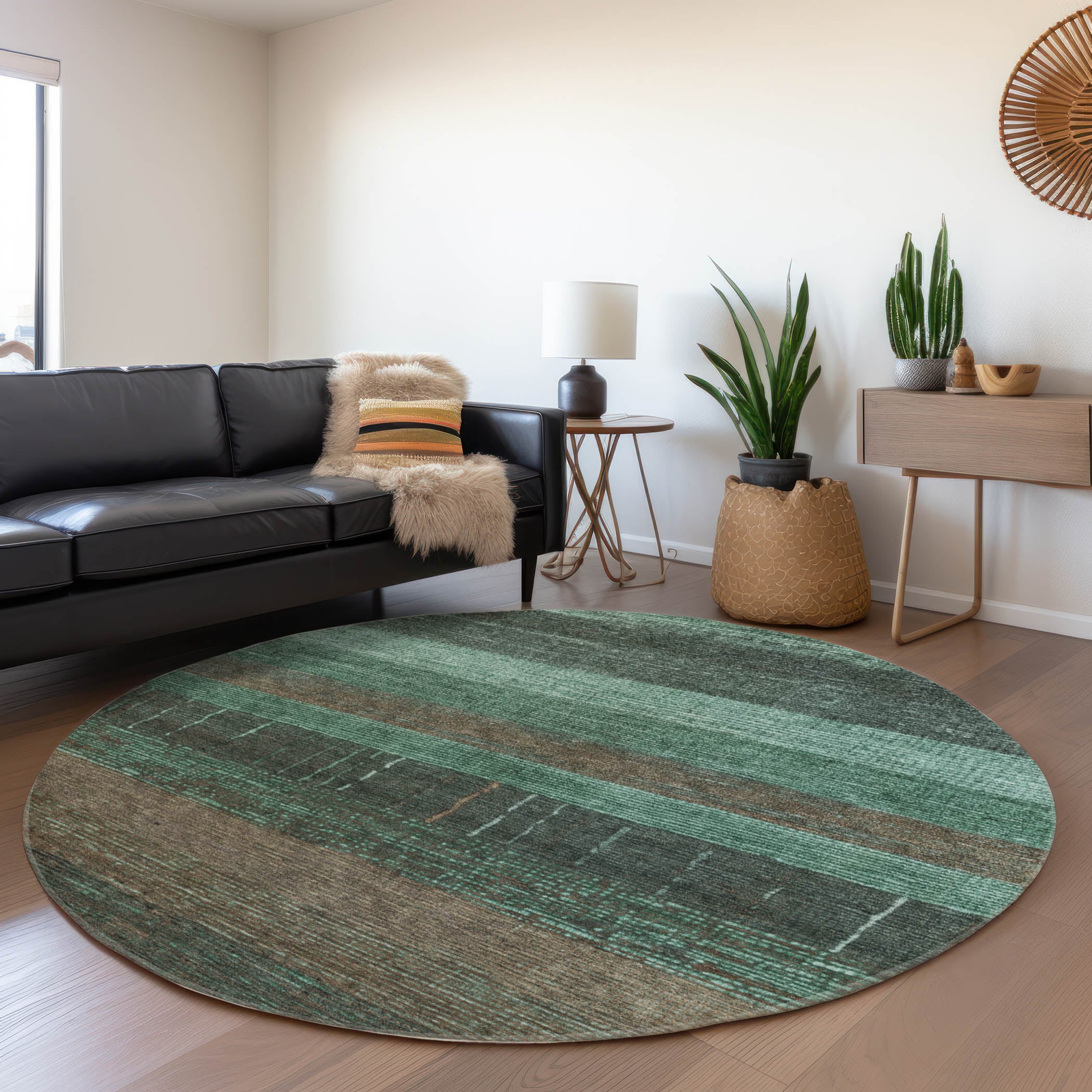 Addison Rugs ACN1572TE8RO Chantille ACN1572TE 8 x 8 (ft) Polyester Teal Round Indoor/Outdoor Geometric Machine washable Area rug