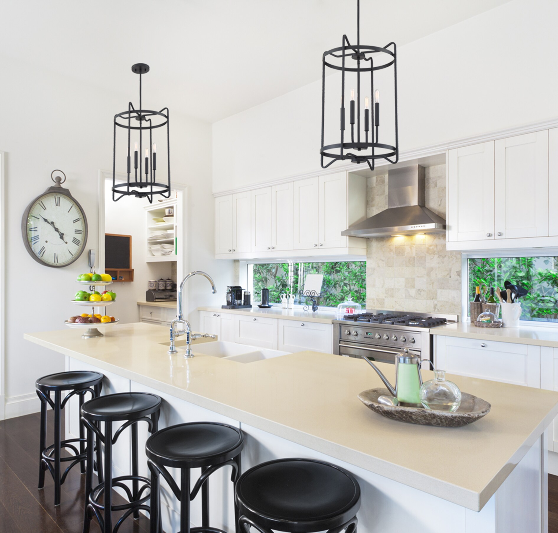 Transitional Matte Black 4-Light Adjustable Foyer Chandelier