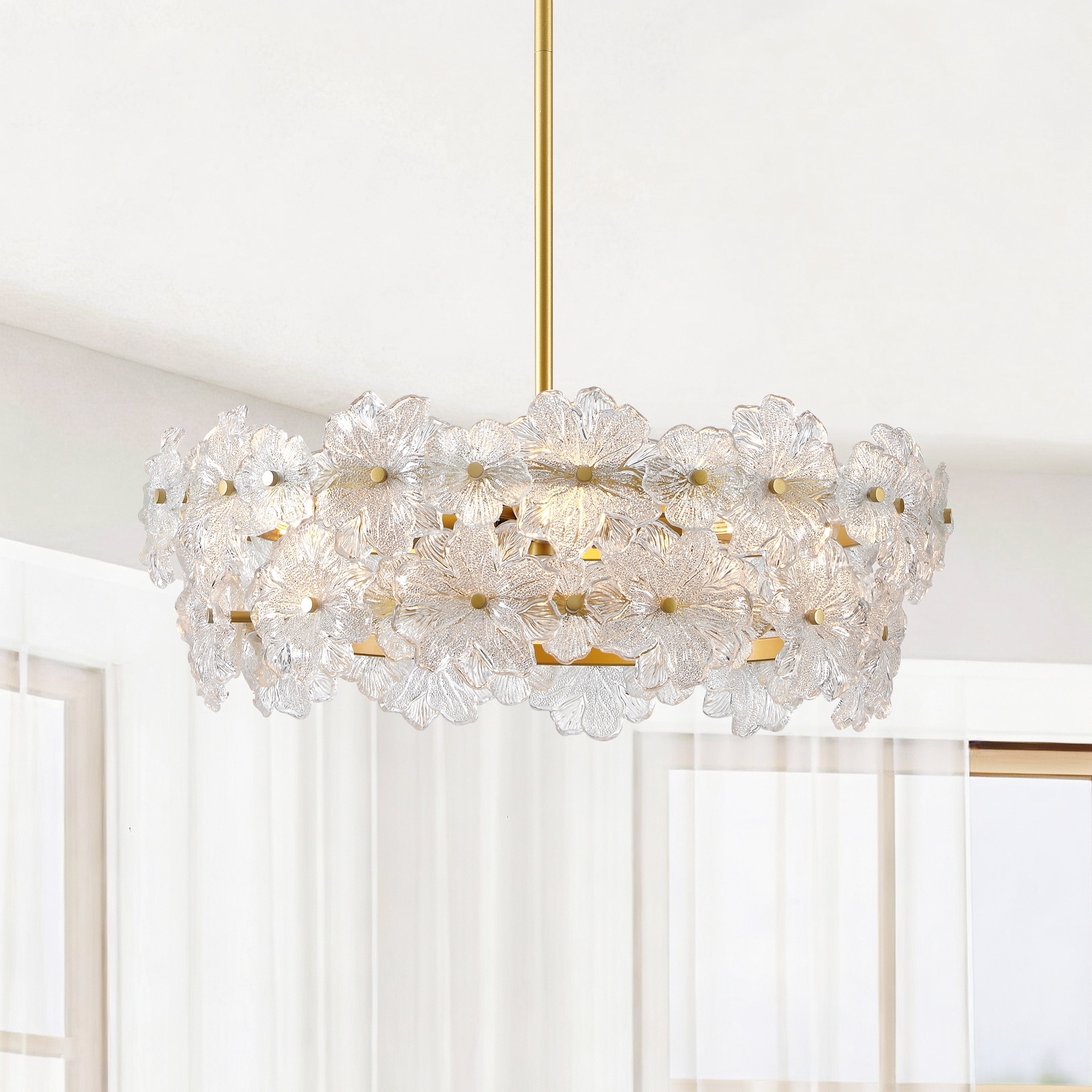 KAWOTI Quinn 4 -Light Gold Glam Textured glass Crystal Tiered Medium Hanging Pendant Light
