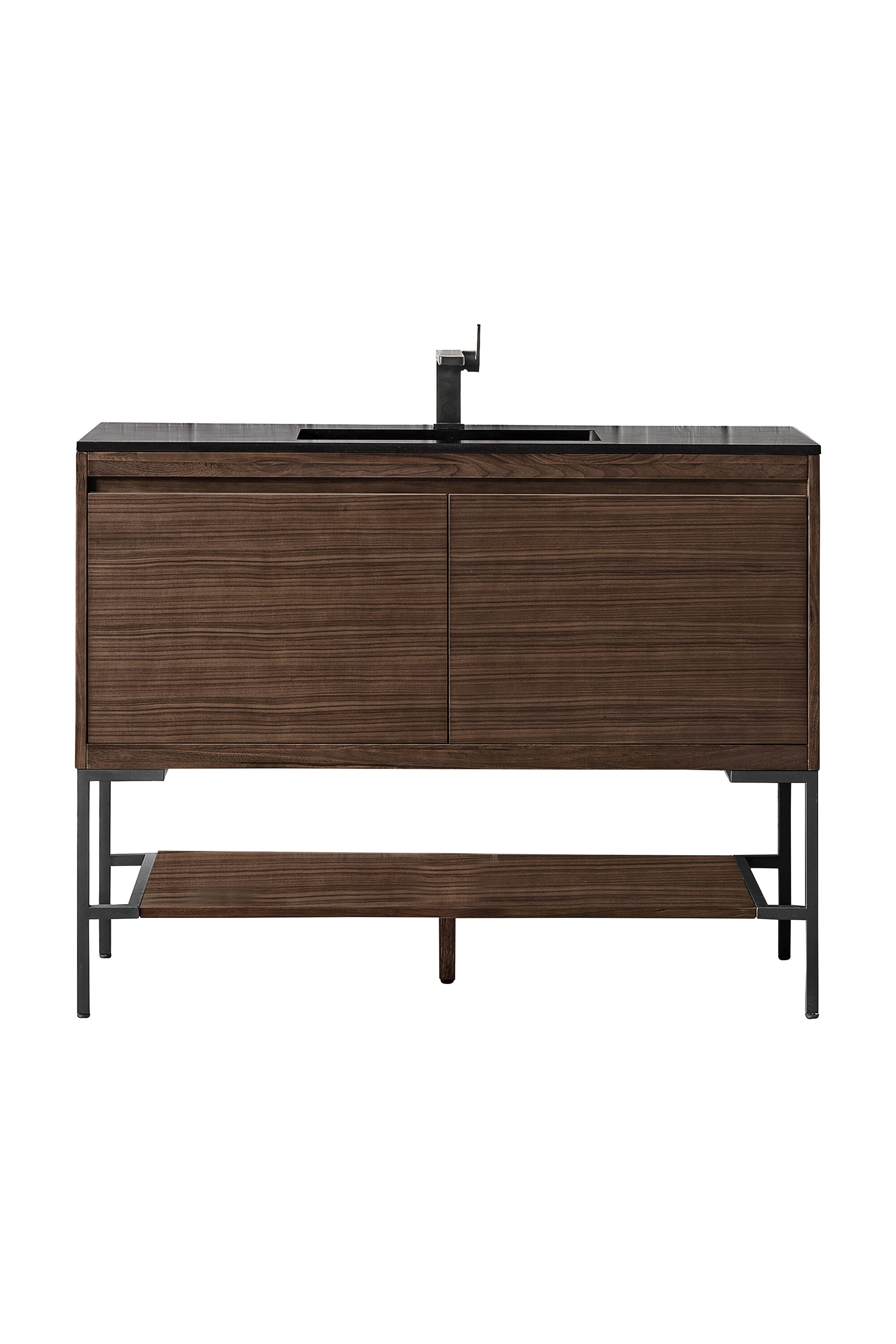 James Martin Vanities 805-V47.3-W-MB-CH Mantova 47-in Mid-century Walnut Single Sink Bathroom Vanity with Charcoal Black Engineered Stone Top
