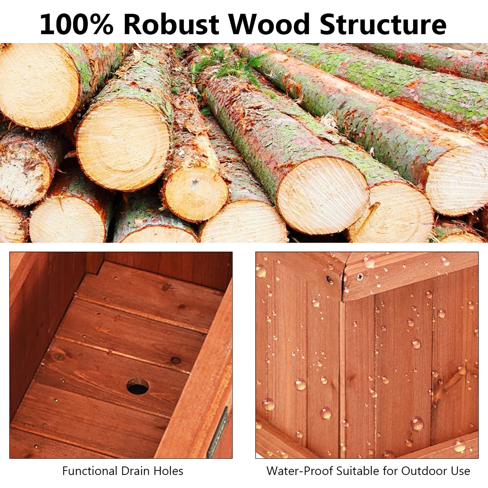 28 Inch Brown Fir Wood Rectangular Outdoor Planter Box