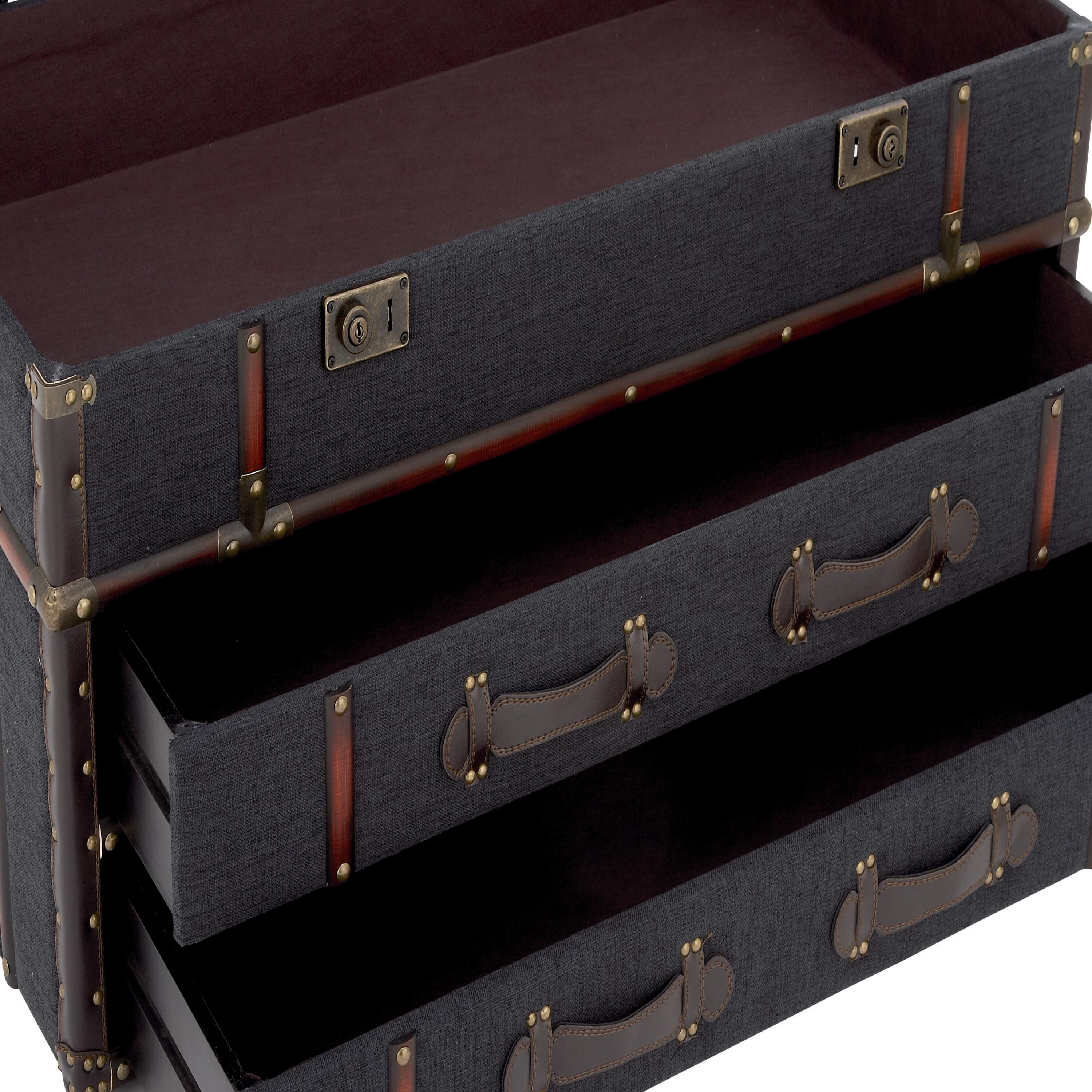 Dark Blue Linen Upholstered Trunk Coffee Table with Storage