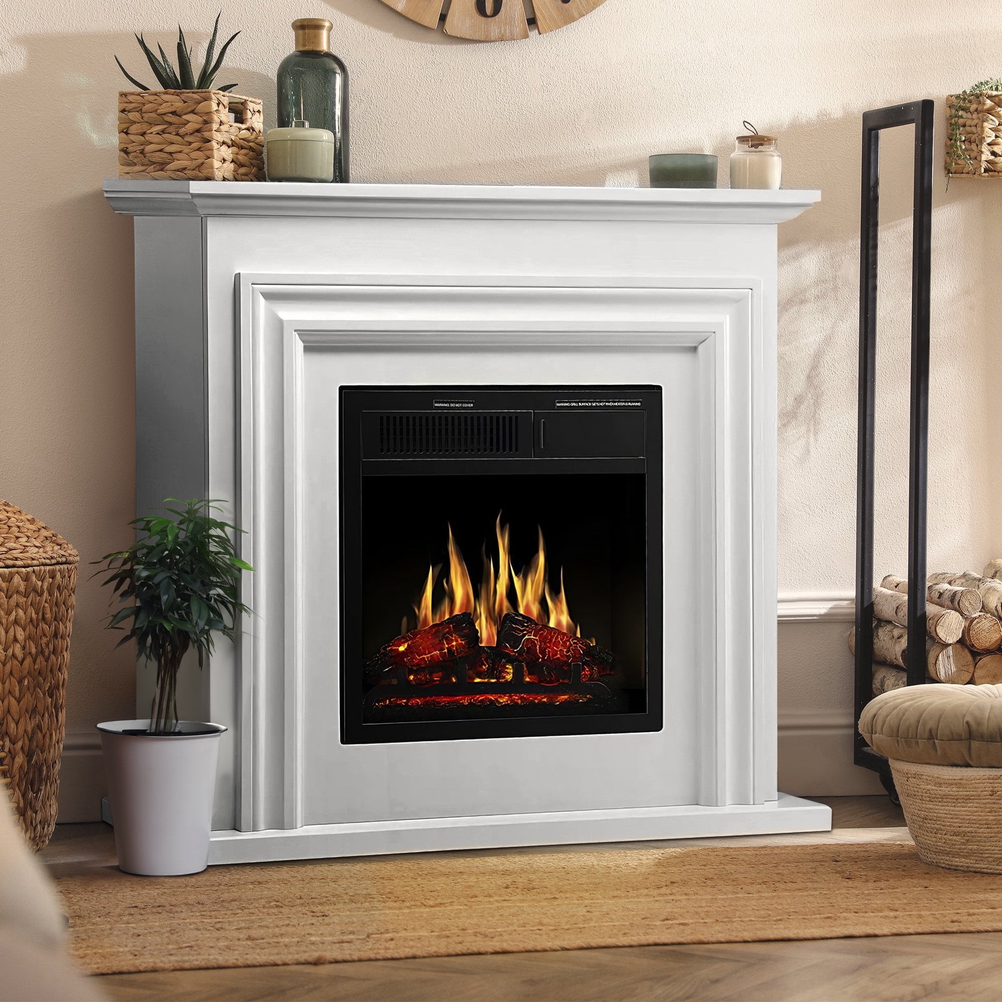 COWSAR M27-PEARLWHITE 36.14-Inches W Pearlwhite Free standing Infrared quartz Corner or flat wall Electric Fireplace
