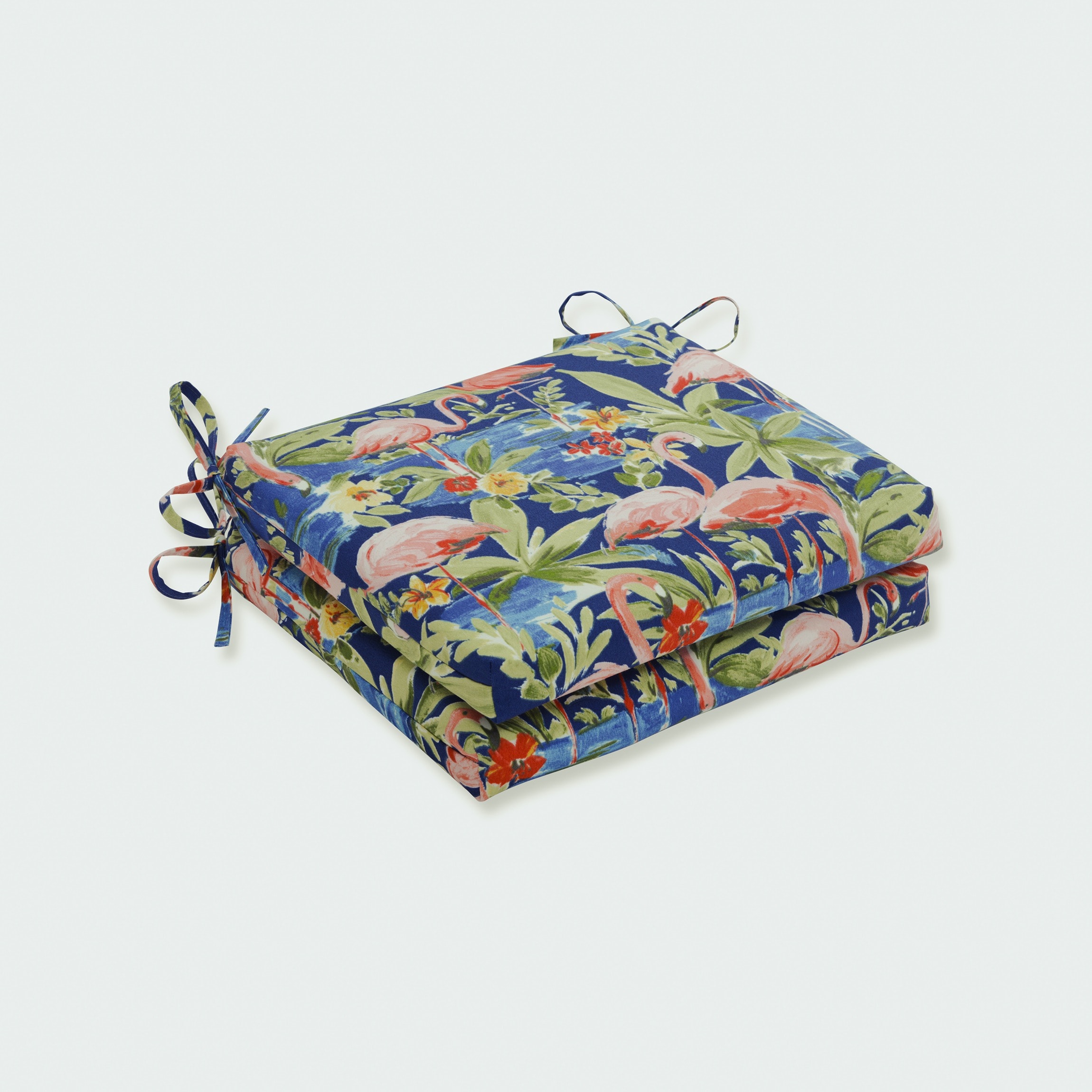 Pillow Perfect 621098 Flamingoing Lagoon 16-in x 18.5-in 2 -Piece Blue Patio chair cushion