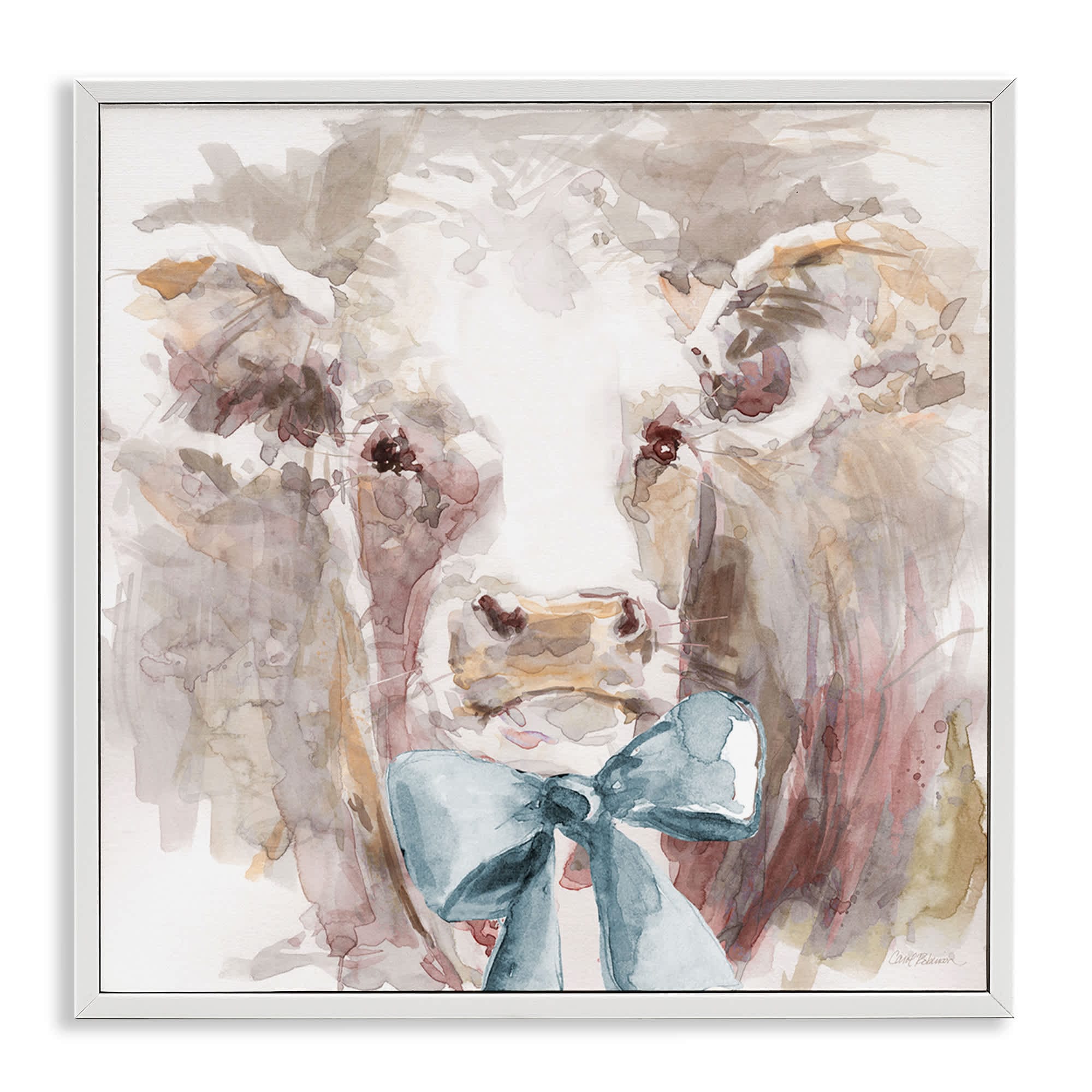Stupell Industries BS-209-WFR-12X12 Soft Abstract Cow and Bow Framed Giclee design by Carol Robinson