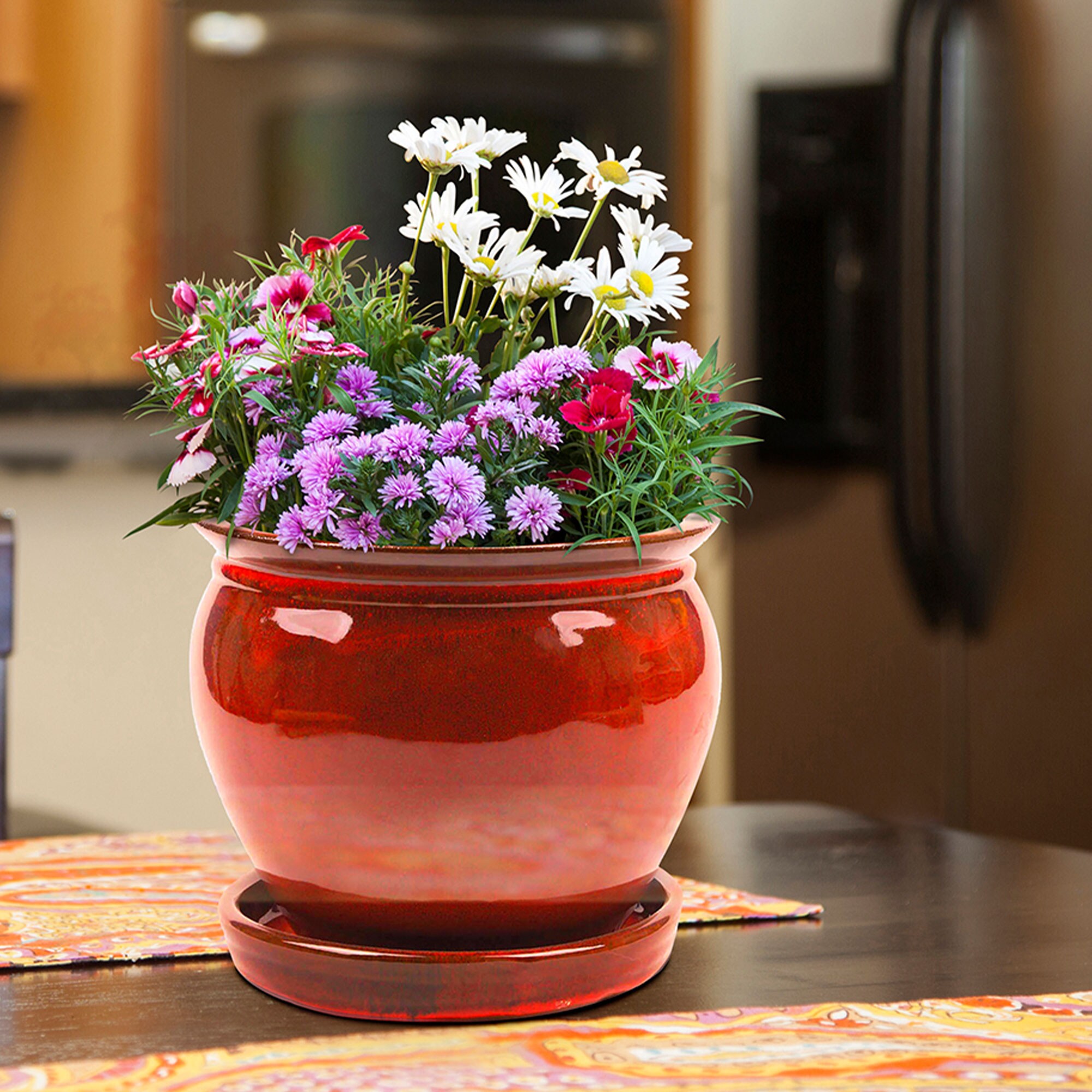 Southern Patio Wisteria 8 Inches Round Ceramic Planter Pot with Saucer Red  (2 Pack) in the Pots & Planters department at Lowes.com