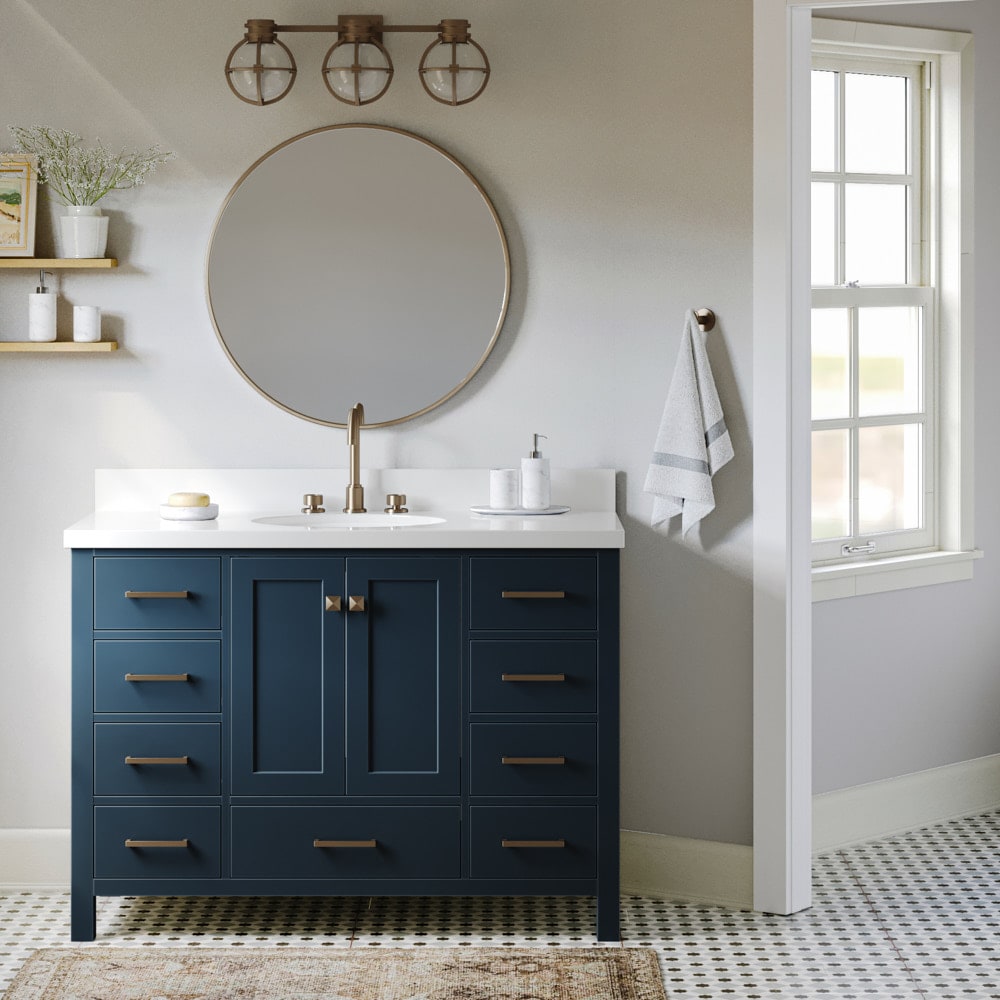 ARIEL A049SWQOVOMNB Cambridge 49-in Midnight Blue Undermount Single sink Bathroom Vanity with Pure White Quartz Quartz Top