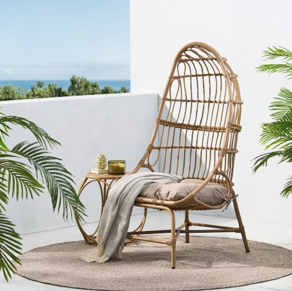 ZAKLOOP WU70656.00LBRN ELON COCOON CHAIR Rattan Brown Stationary Egg Chair with Brown Woven Seat
