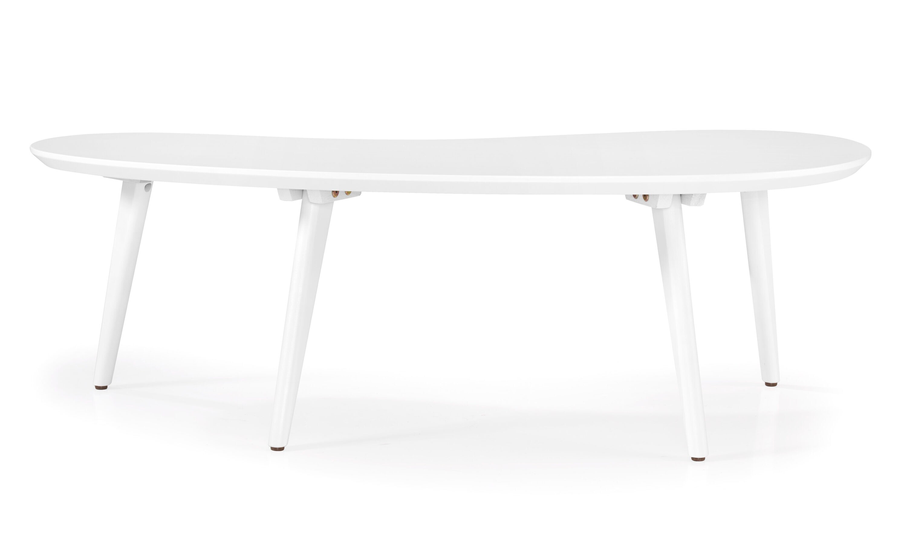 White Oval Solid Wood Mid-Century Modern Coffee Table