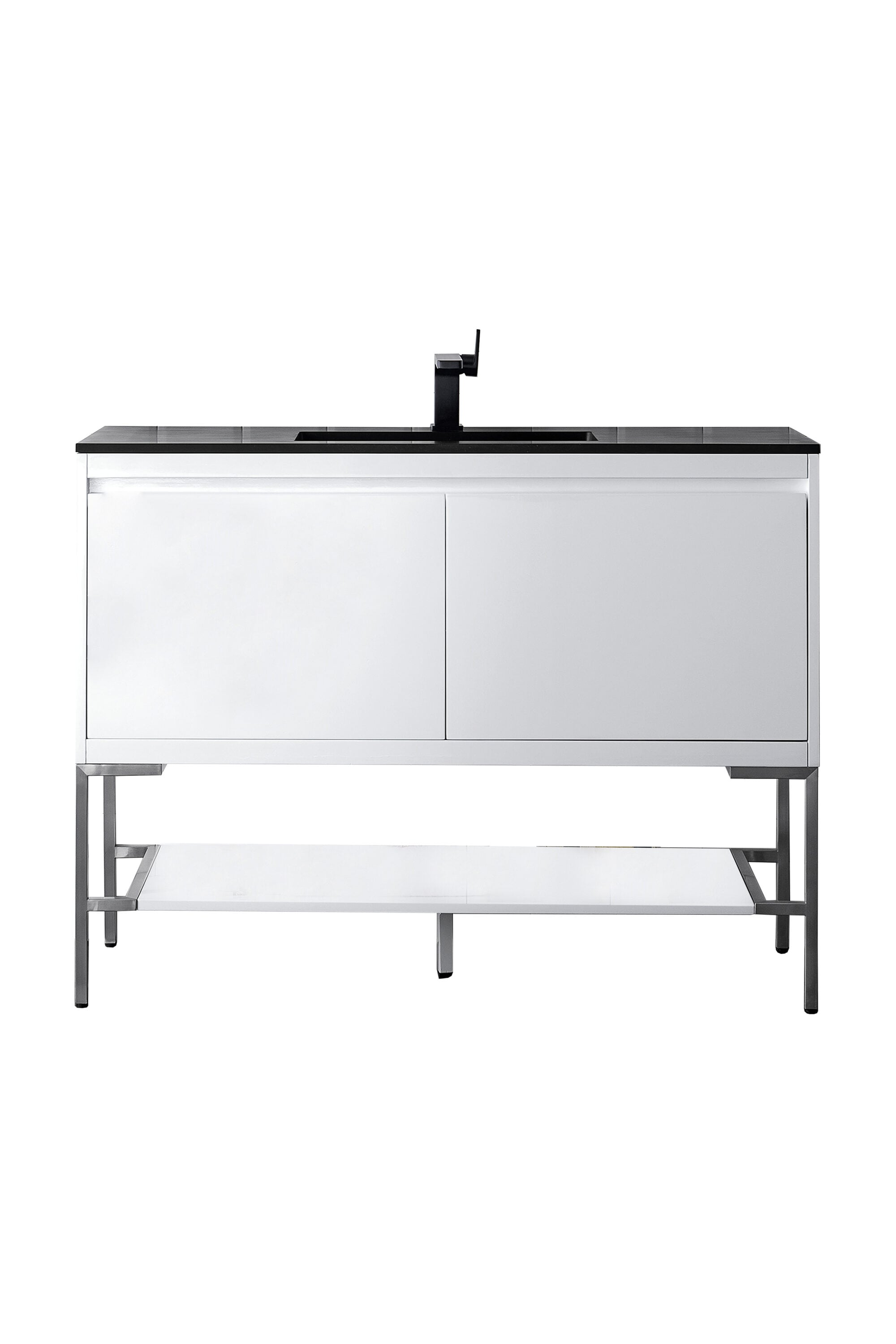 James Martin Vanities 805-V47.3-GW-BN-CH Mantova 47-in Glossy White Single Sink Bathroom Vanity with Charcoal Black Engineered Stone Top