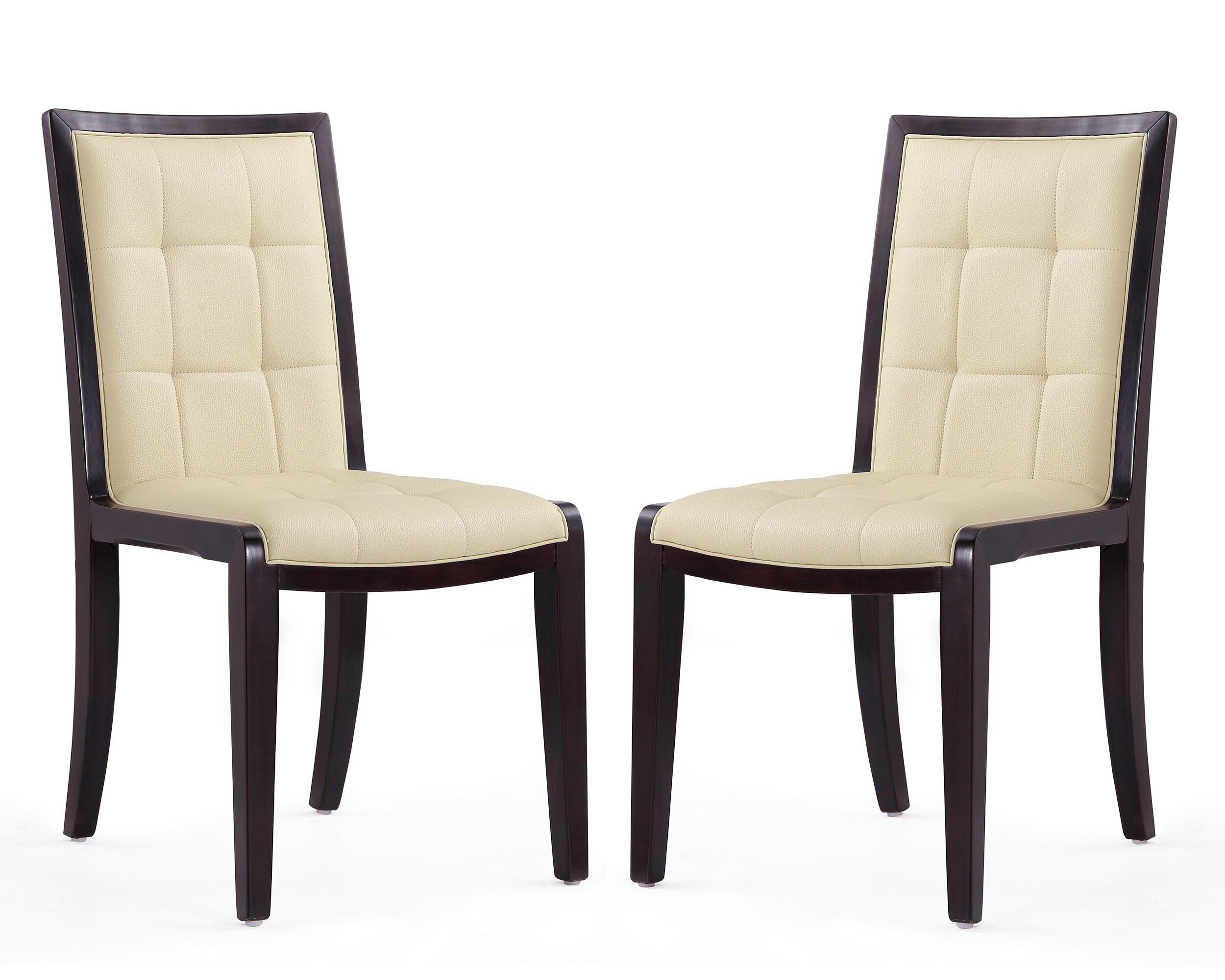 Manhattan Comfort Fifth Avenue Cream and Walnut Faux Leather Dining Chair (Set of Two)