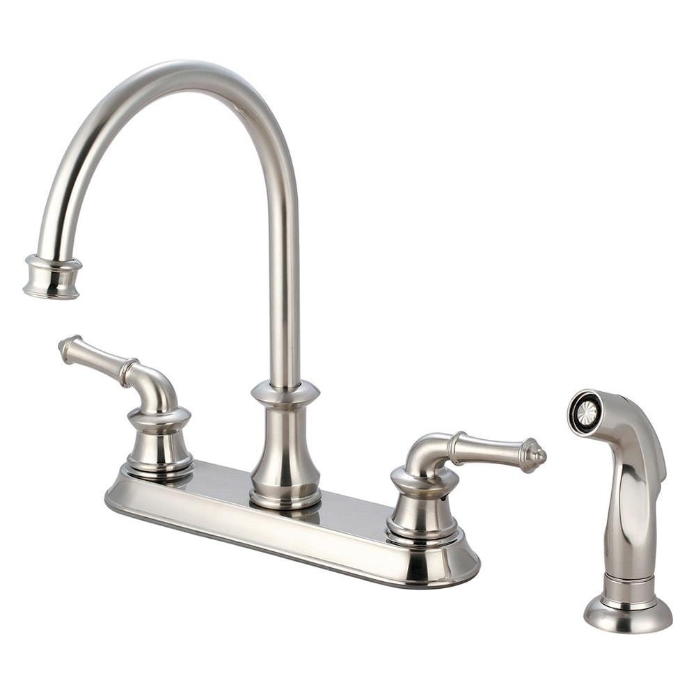 Del Mar Brushed Nickel Double Handle High-arc Kitchen Faucet with Deck Plate and Side Spray Included | - Pioneer Industries 2DM301-BN