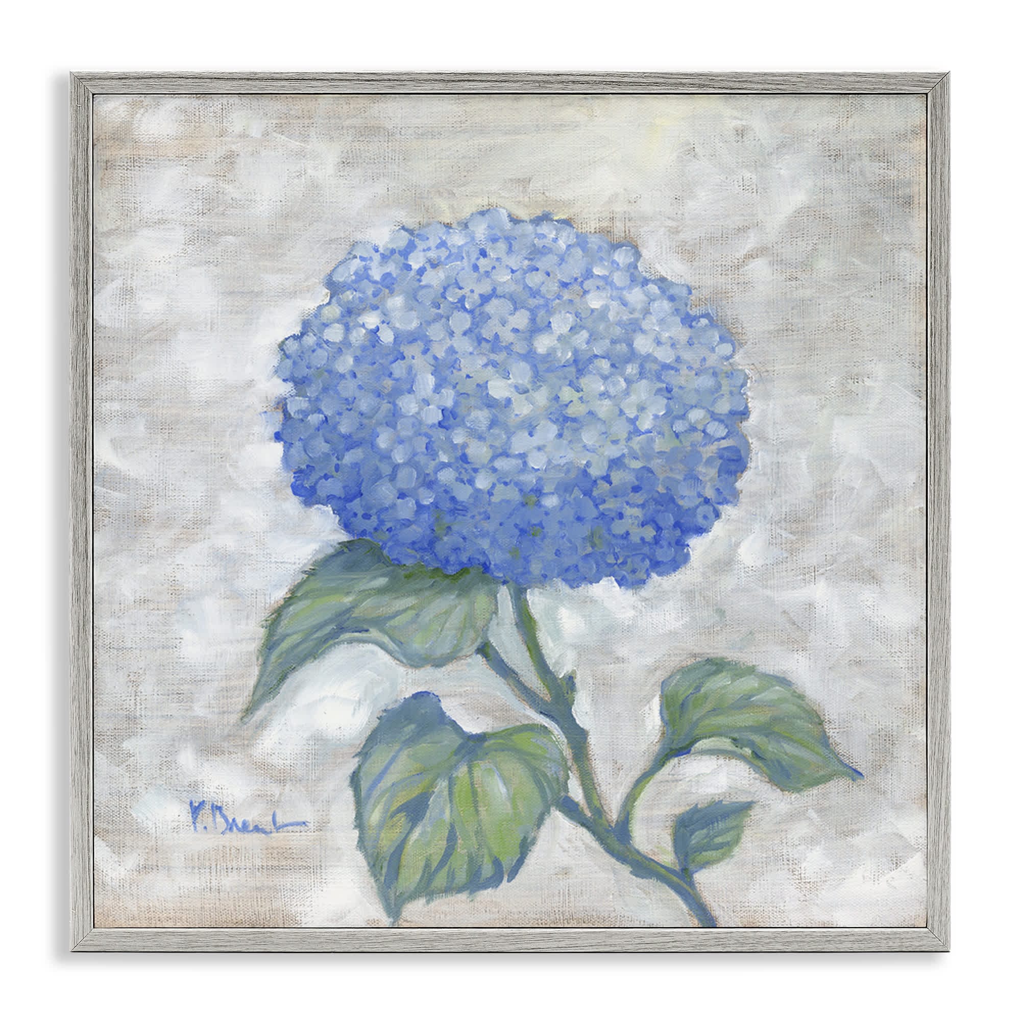 Stupell Industries -  Round Blue Country Hydrangea Gray Framed Giclee Art By Paul Brent 12 x 12