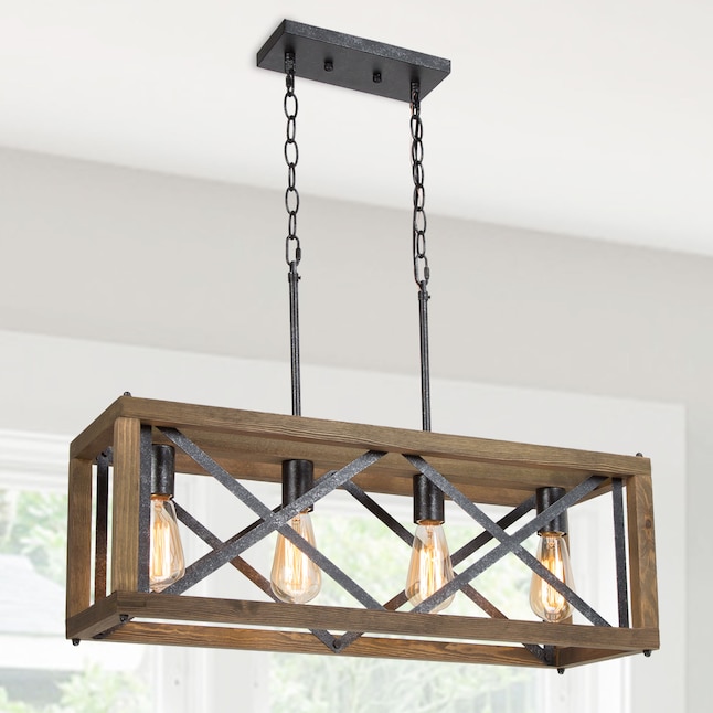 Lnc Laius 4 Light Antique Black And, Wood And Iron Rectangular Chandelier