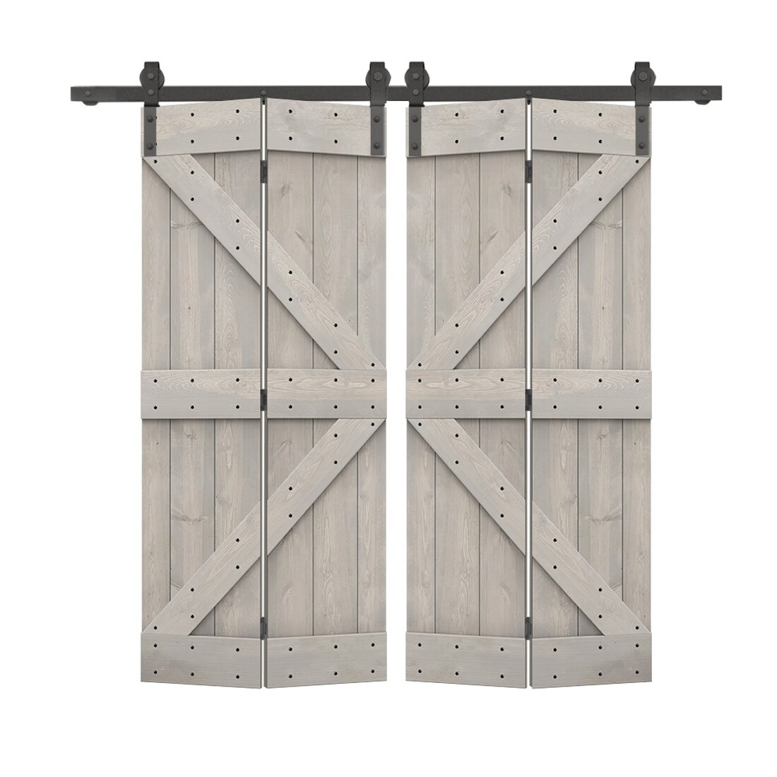 CALHOME BF1602S+K30SVG2 60-in x 84-in Silver Gray K-frame Pine Wood Solid core Double bifold Barn Door (Hardware Included)
